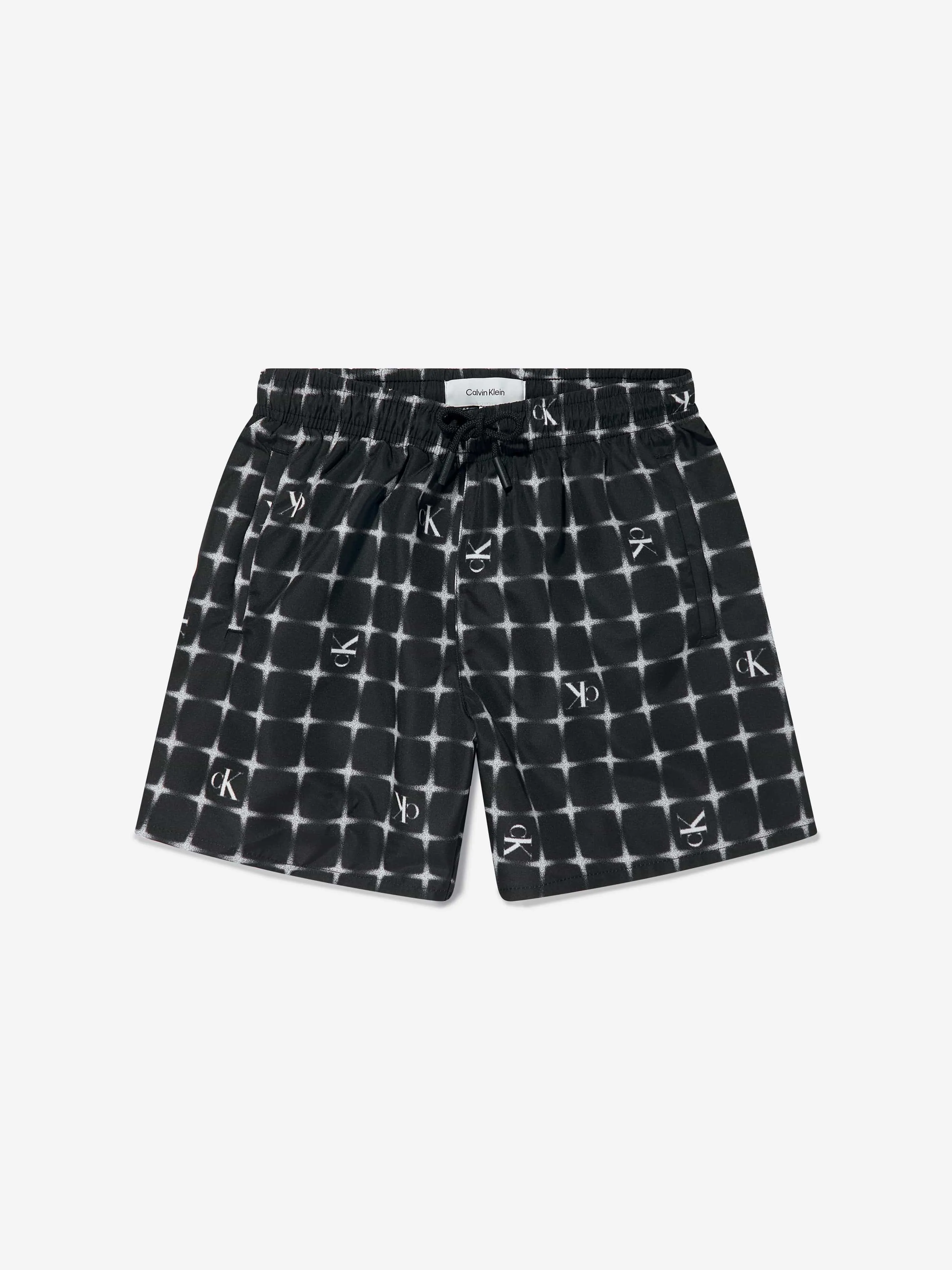 Boys Logo Print Swim Shorts in Black