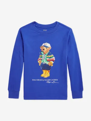 Boys Long Sleeve Polo Bear T-Shirt in Blue
