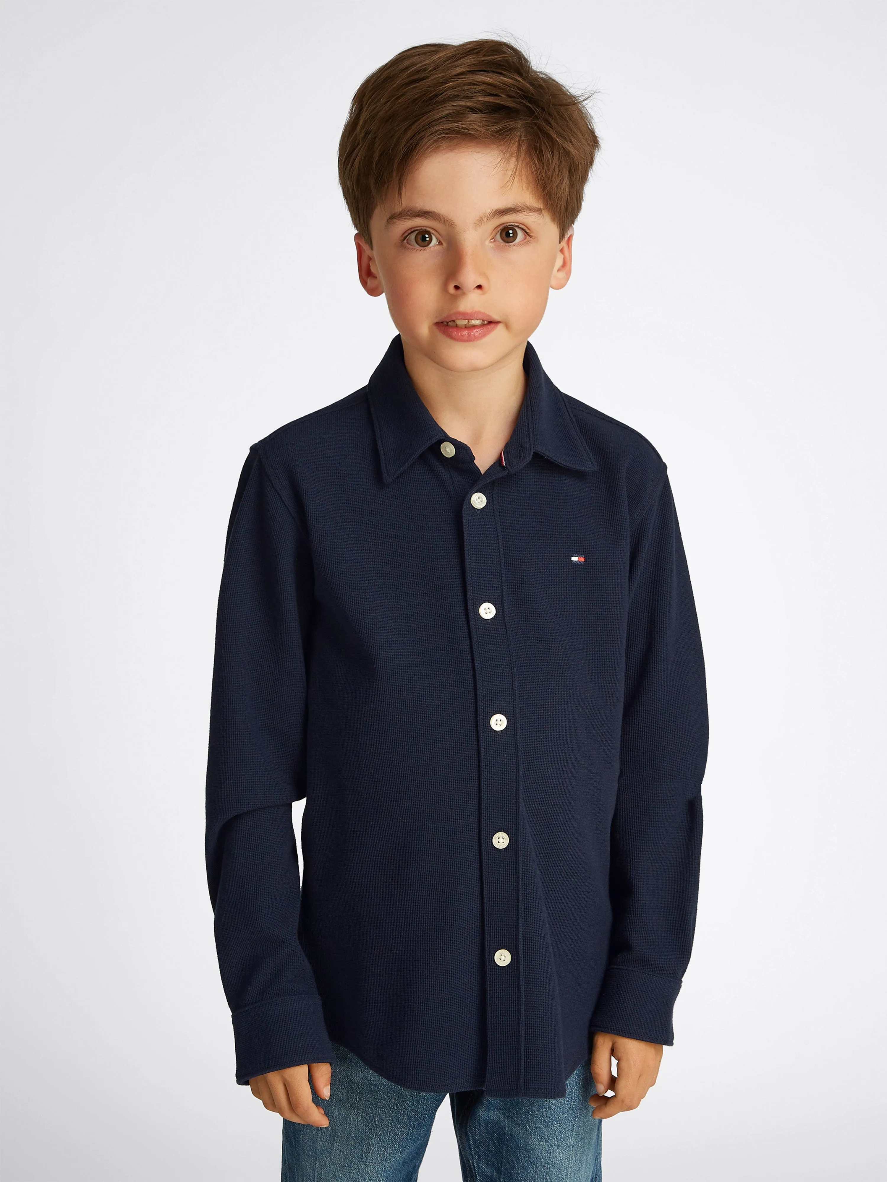 Boys Micro Waffle Regular Shirt in Navy