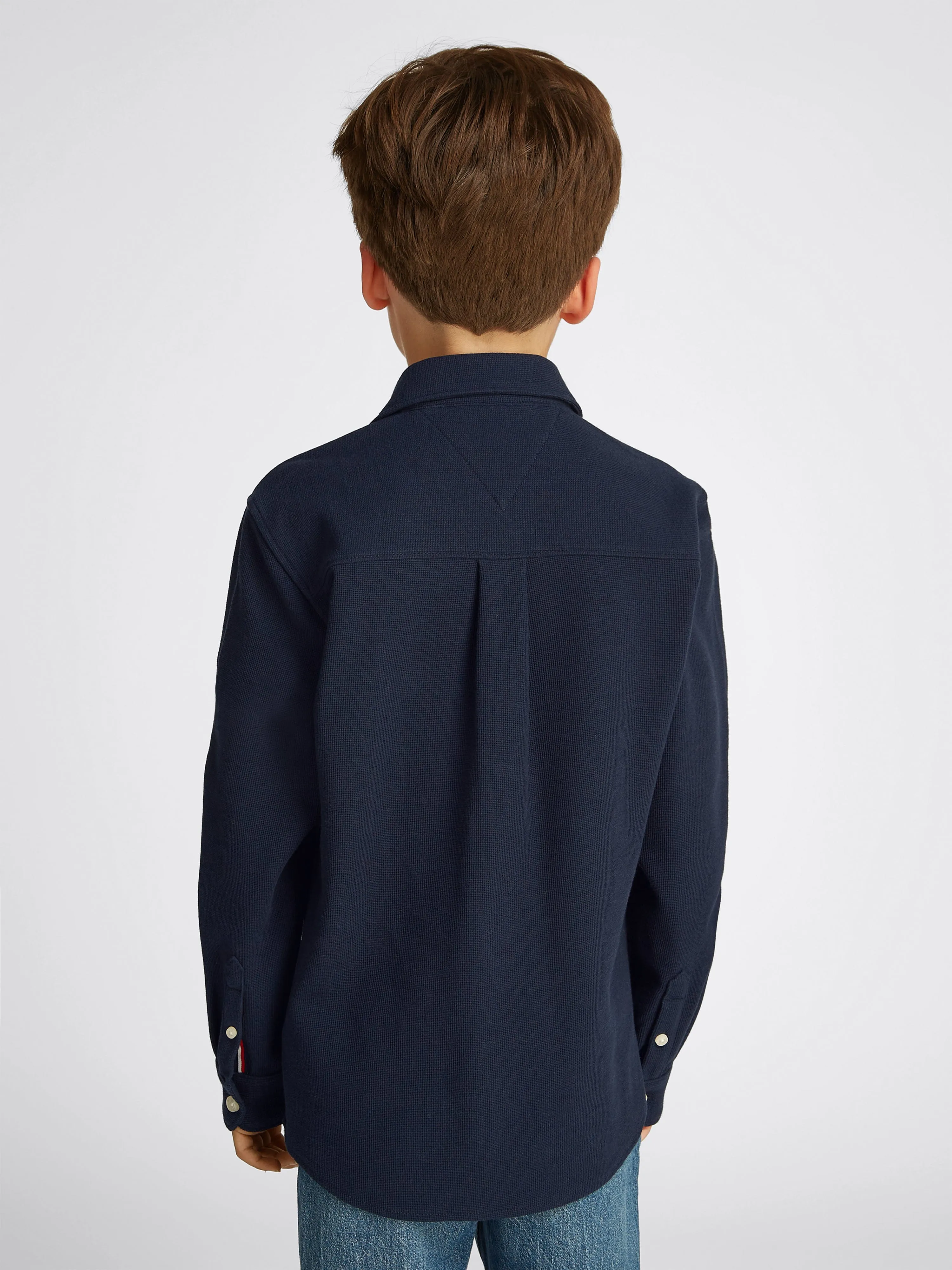 Boys Micro Waffle Regular Shirt in Navy