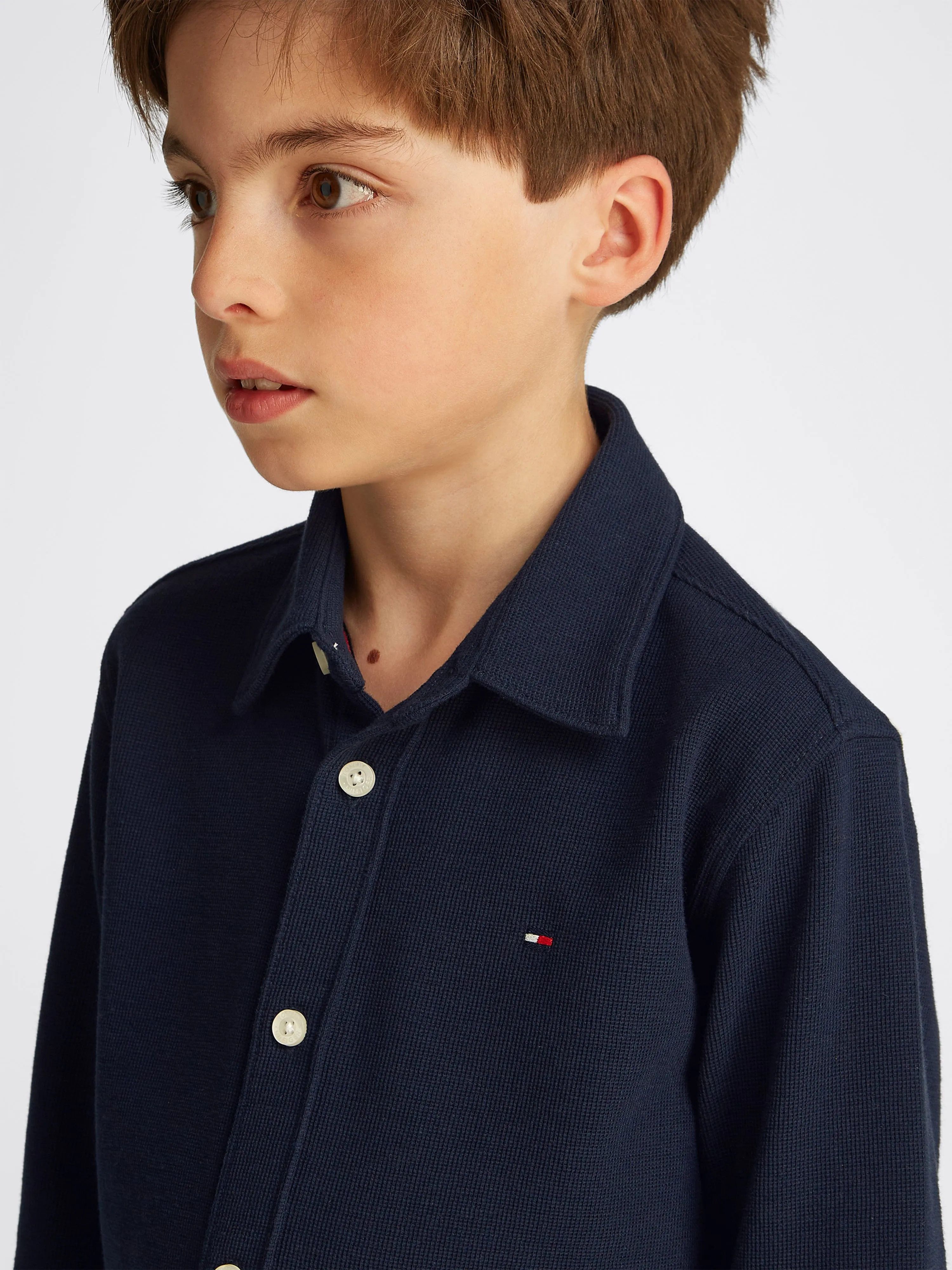 Boys Micro Waffle Regular Shirt in Navy