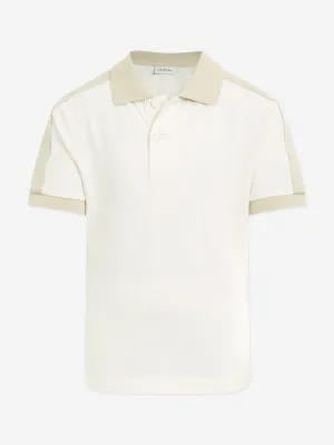 Boys Pique Tape Polo Shirt in Beige
