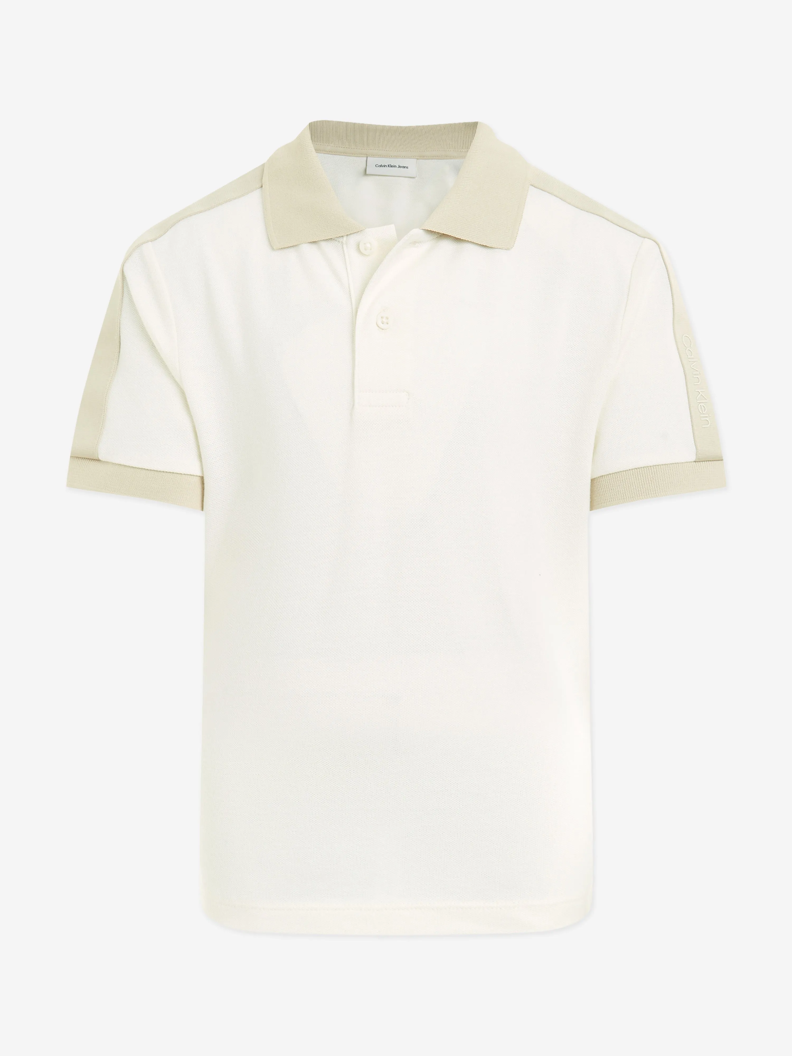 Boys Pique Tape Polo Shirt in Beige