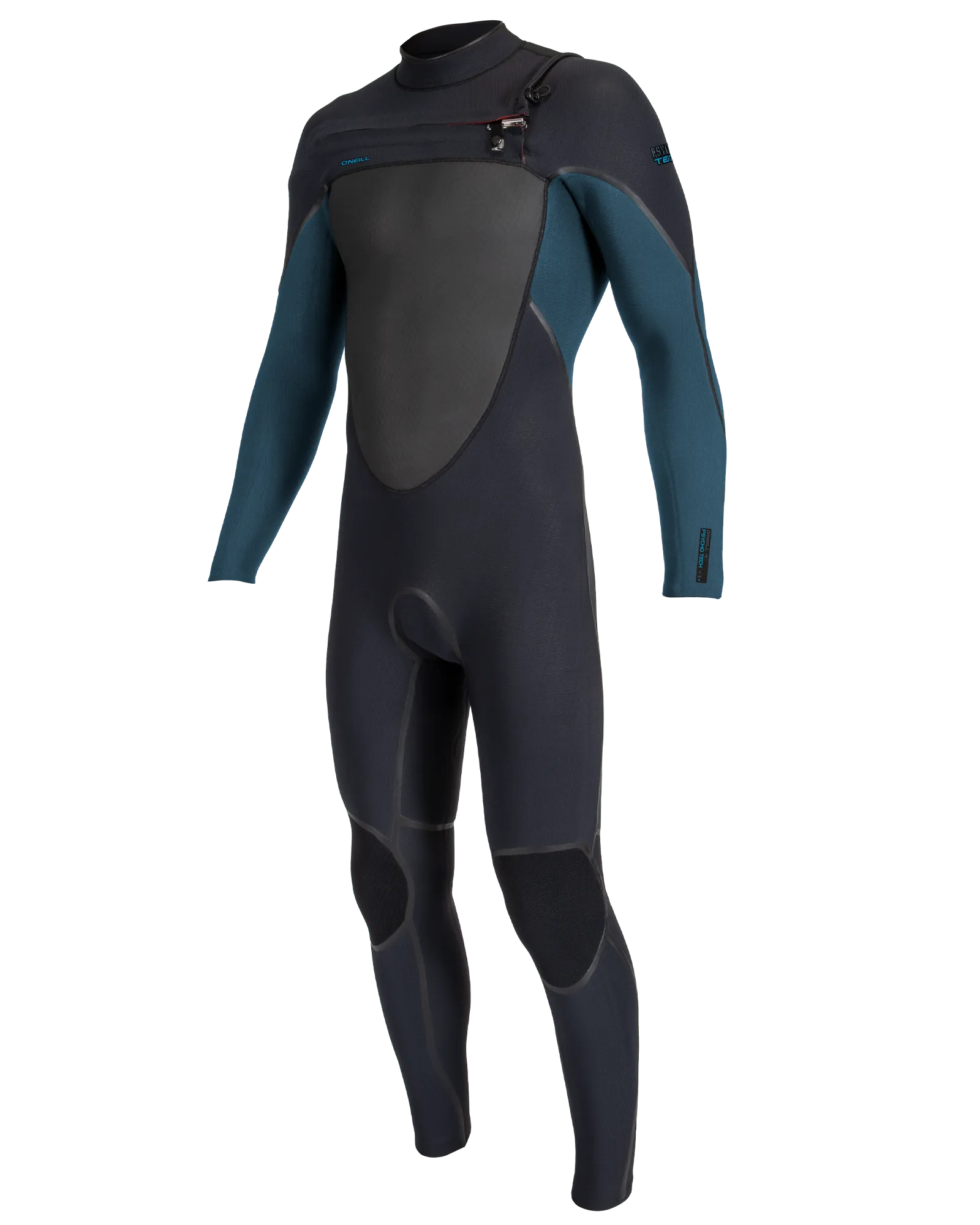 Boys Psycho Tech 5/4mm  Chest Zip Wetsuit in Black & Cadet Blue