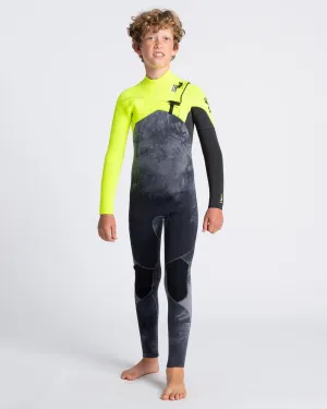 Boys Sessions 4/3mm Chest Zip Wetsuit in Black Tie Dye, Yellow & Graphite