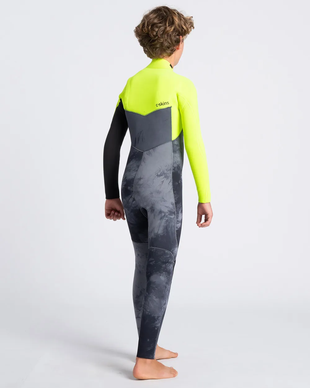 Boys Sessions 4/3mm Chest Zip Wetsuit in Black Tie Dye, Yellow & Graphite