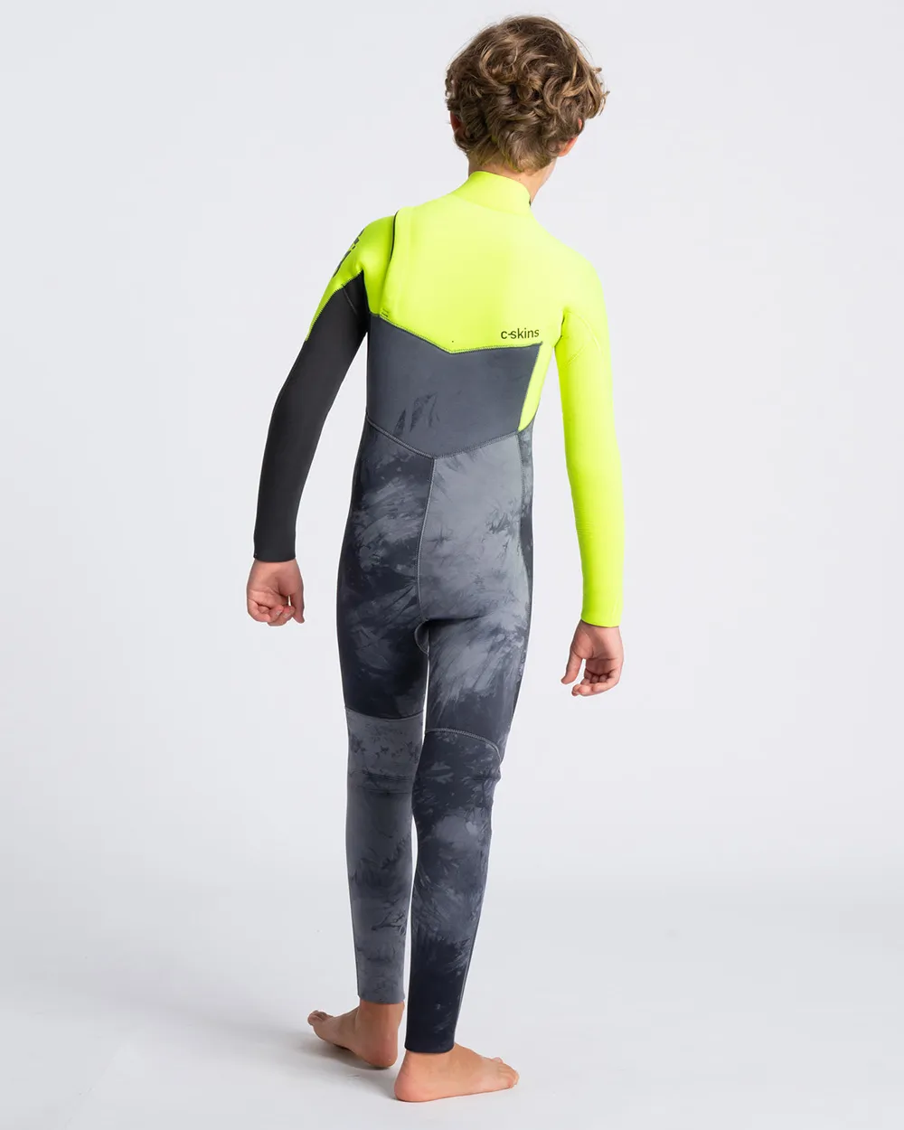 Boys Sessions 4/3mm Chest Zip Wetsuit in Black Tie Dye, Yellow & Graphite