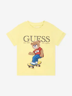 Boys Skateboarding Bear T-Shirt in Yellow