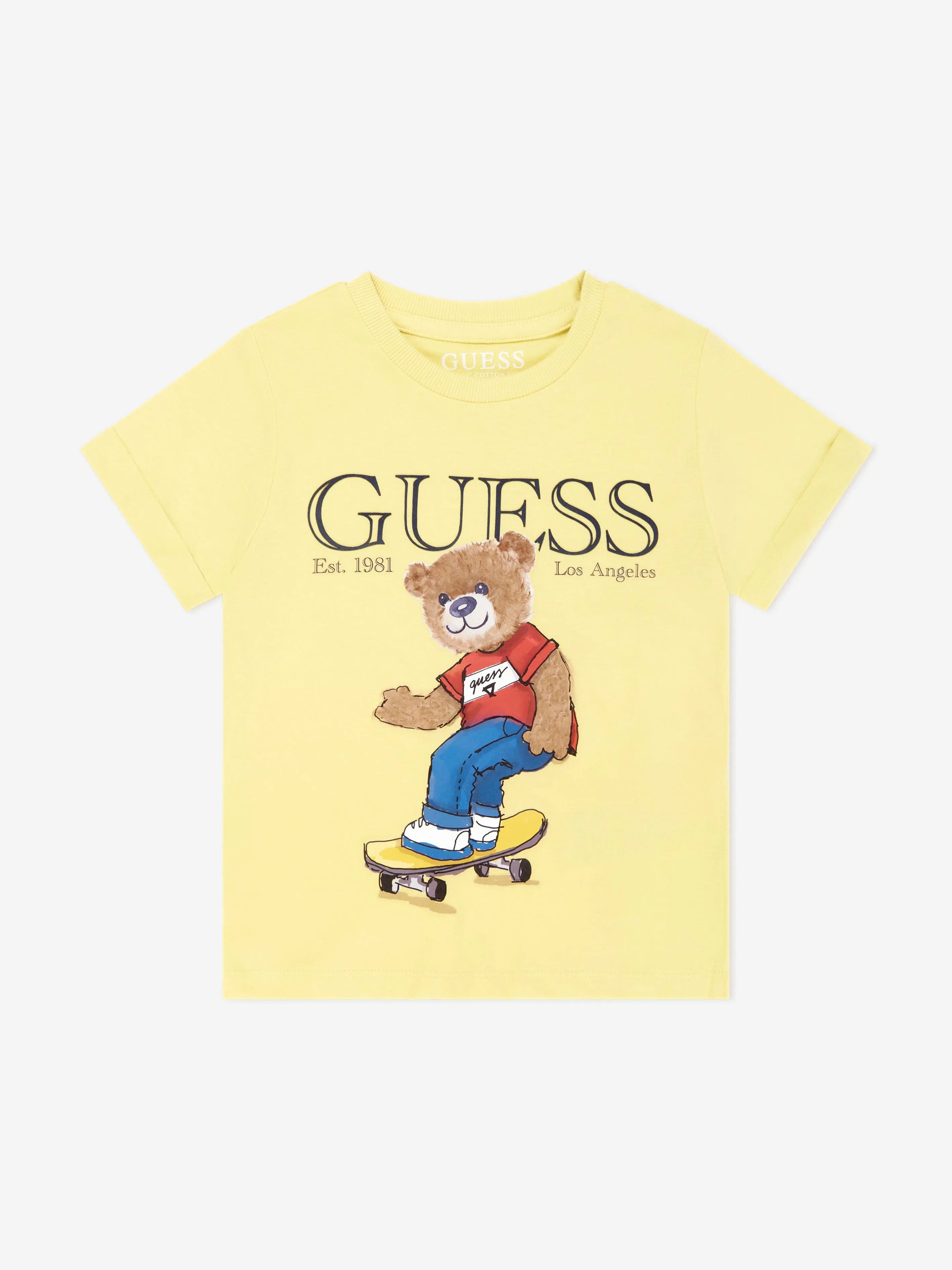 Boys Skateboarding Bear T-Shirt in Yellow