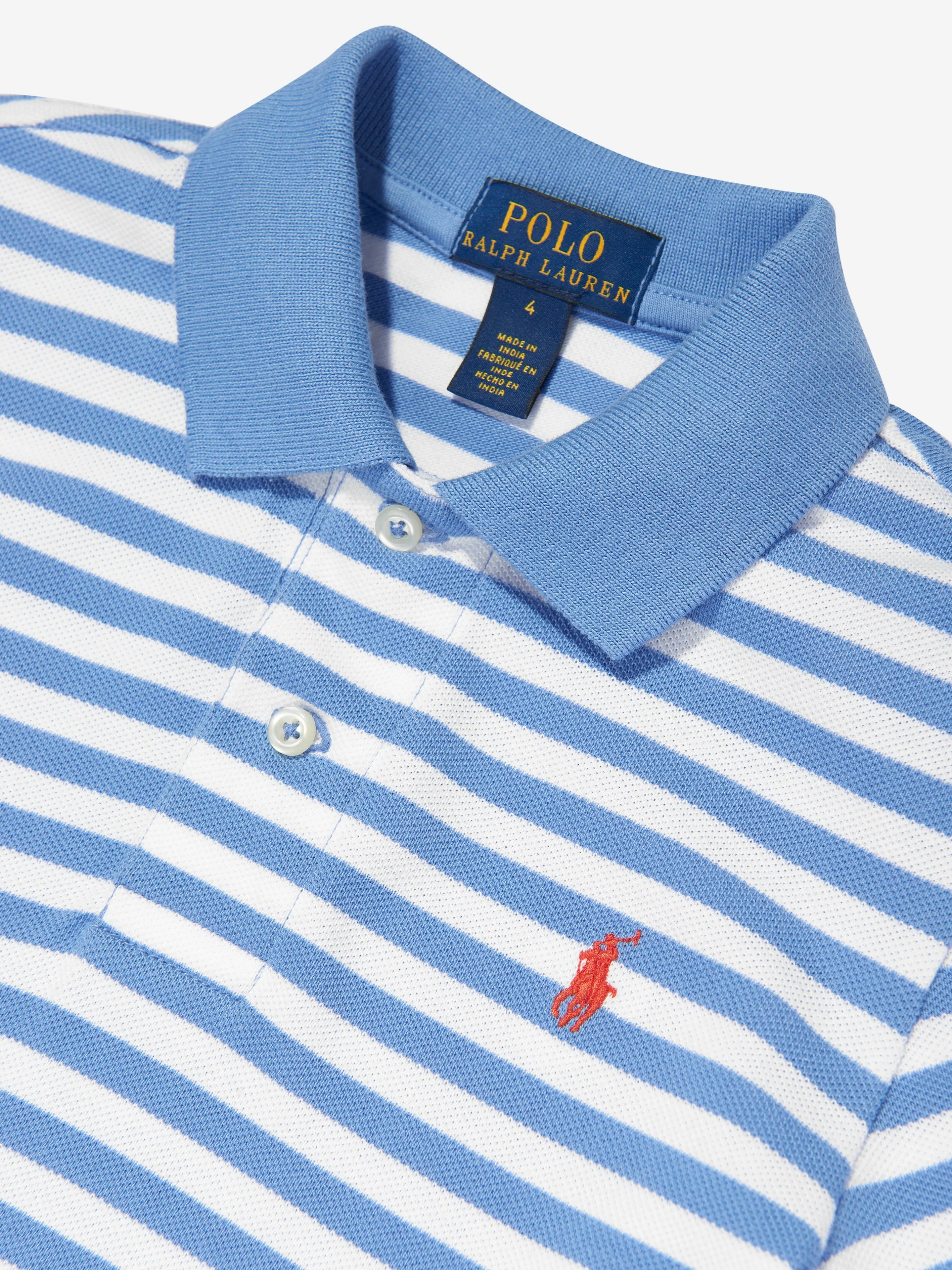 Boys Striped Logo Polo Shirt in Blue