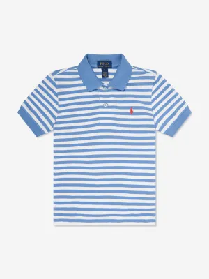 Boys Striped Logo Polo Shirt in Blue