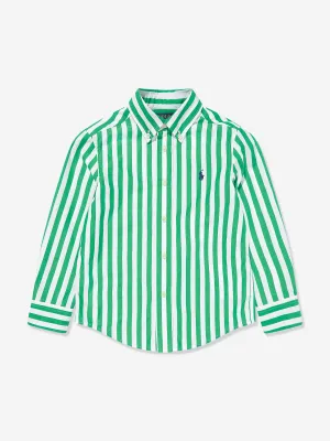 Boys Striped Logo Shirt in Green