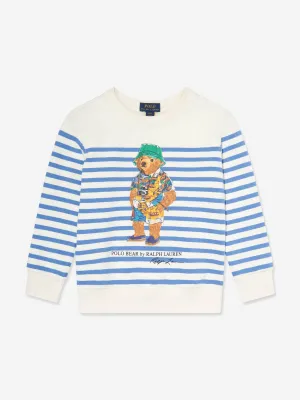 Boys Striped Polo Bear Jumper in White