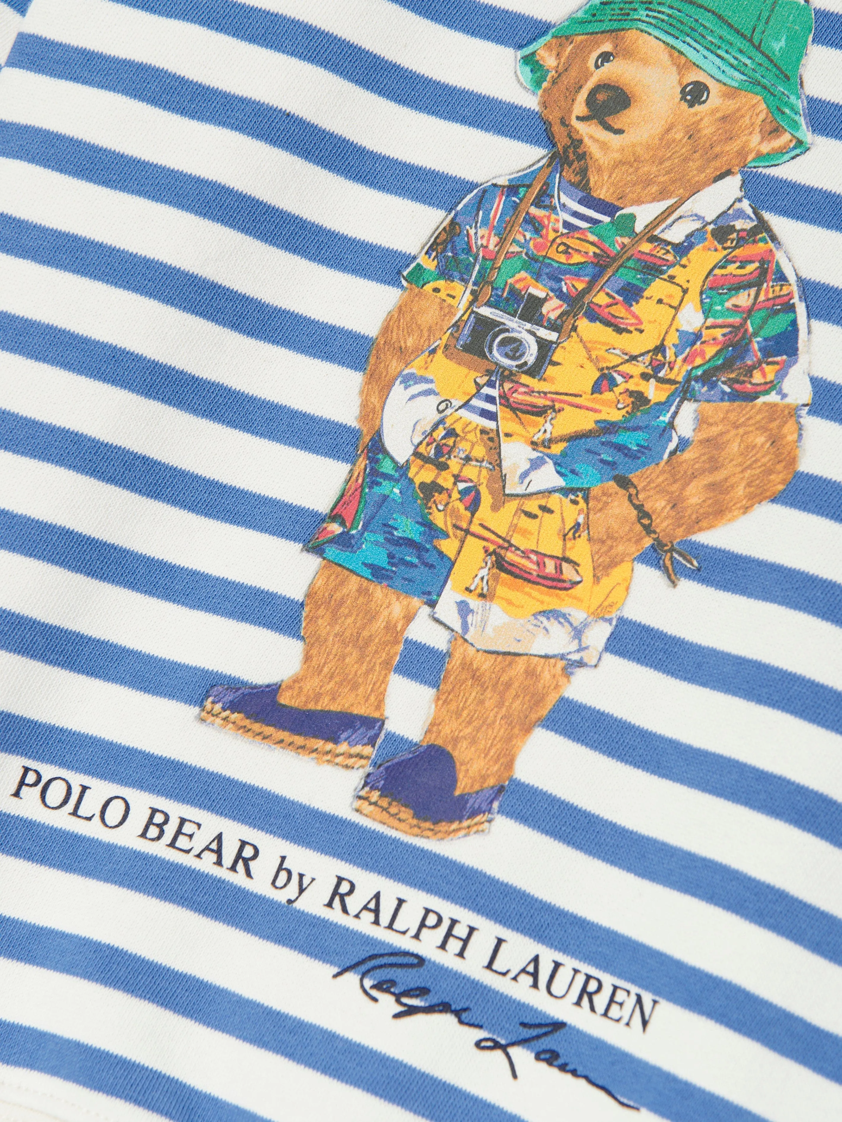 Boys Striped Polo Bear Jumper in White