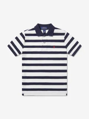 Boys Striped Polo Shirt in Navy