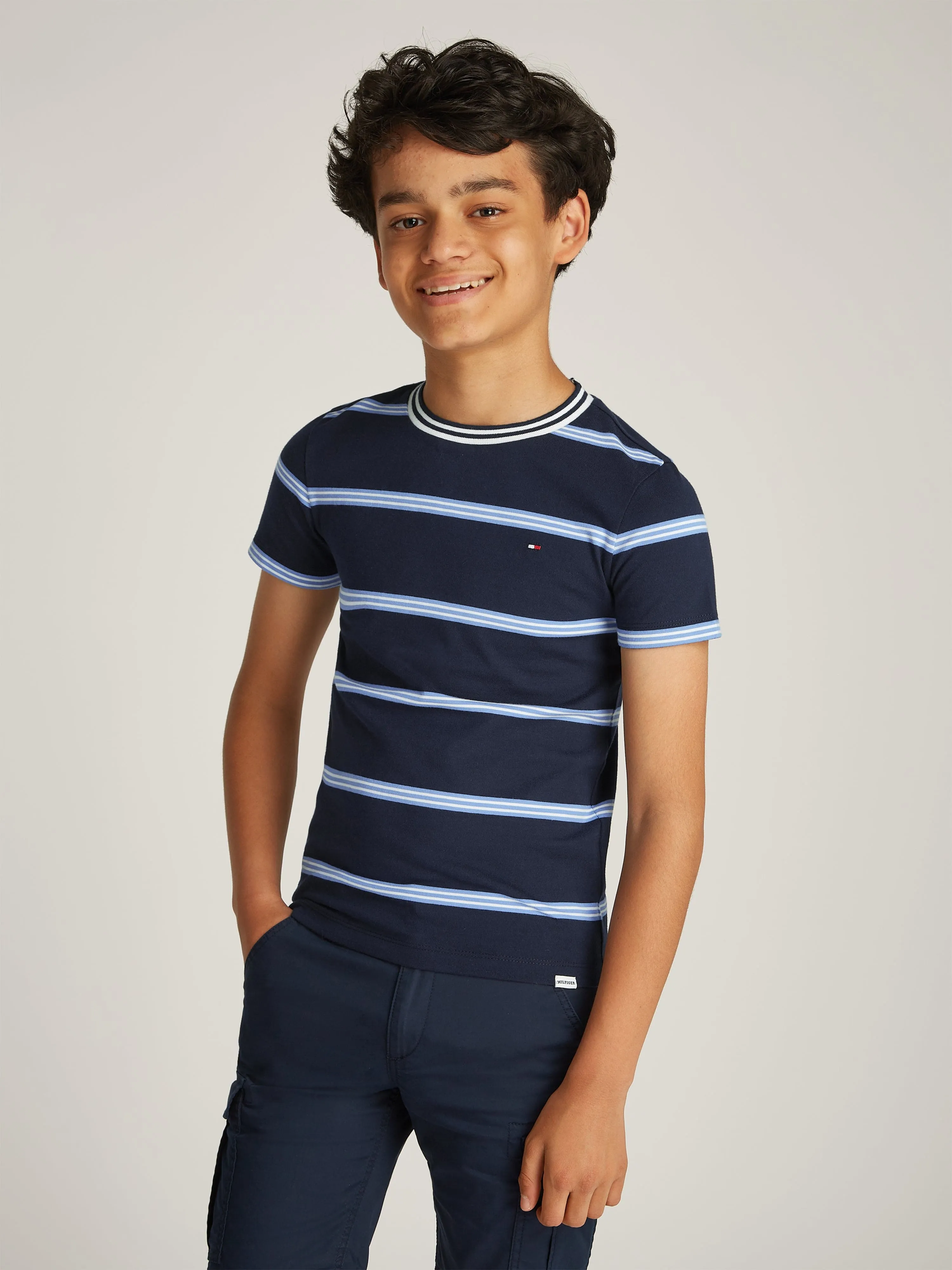 Boys Striped Regular T-Shirt in Navy