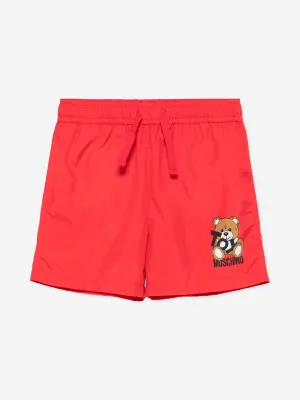 Boys Teddy Bear Logo Swim Shorts in Red