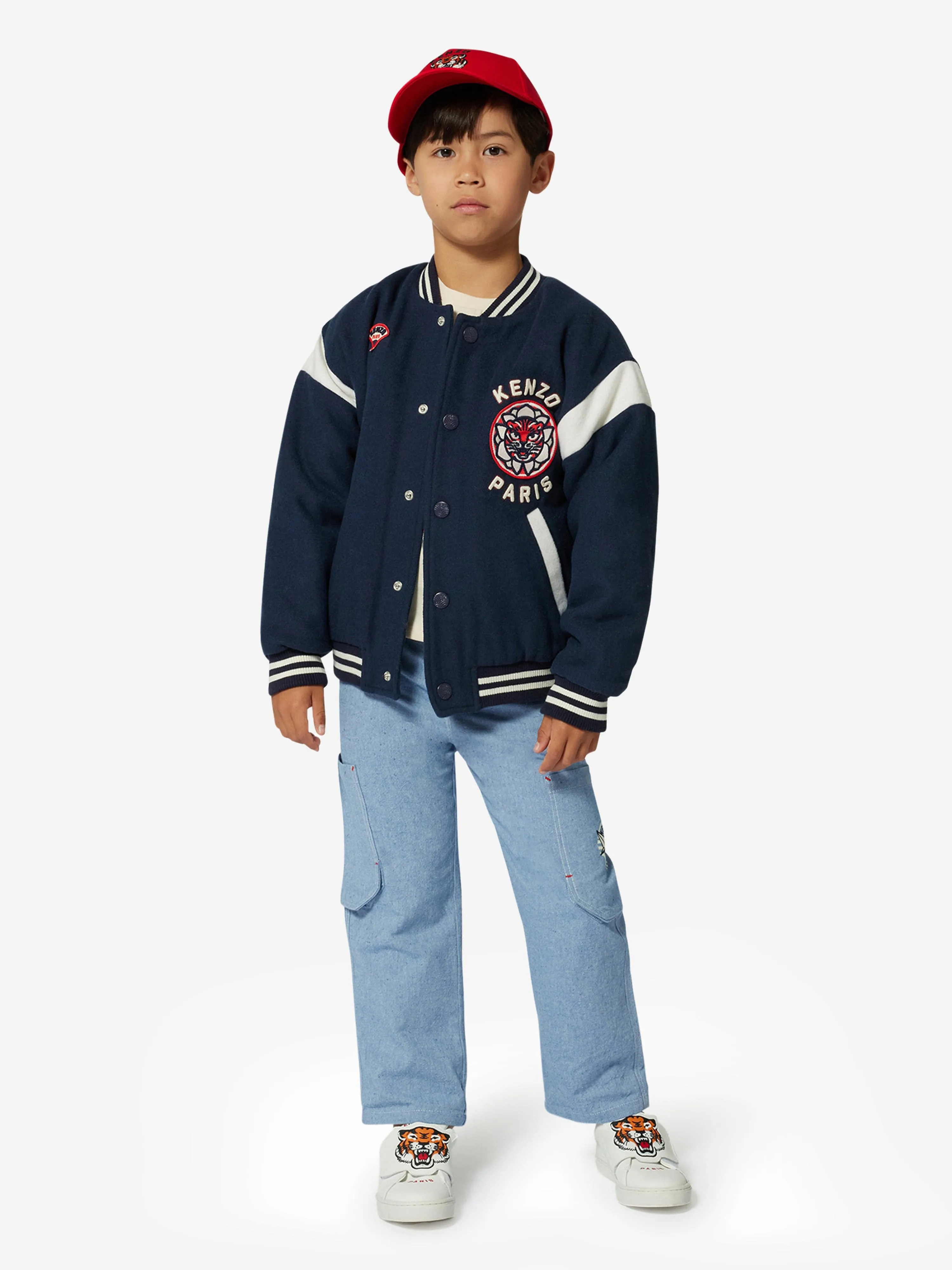 Boys Tiger Varsity Jacket in Navy