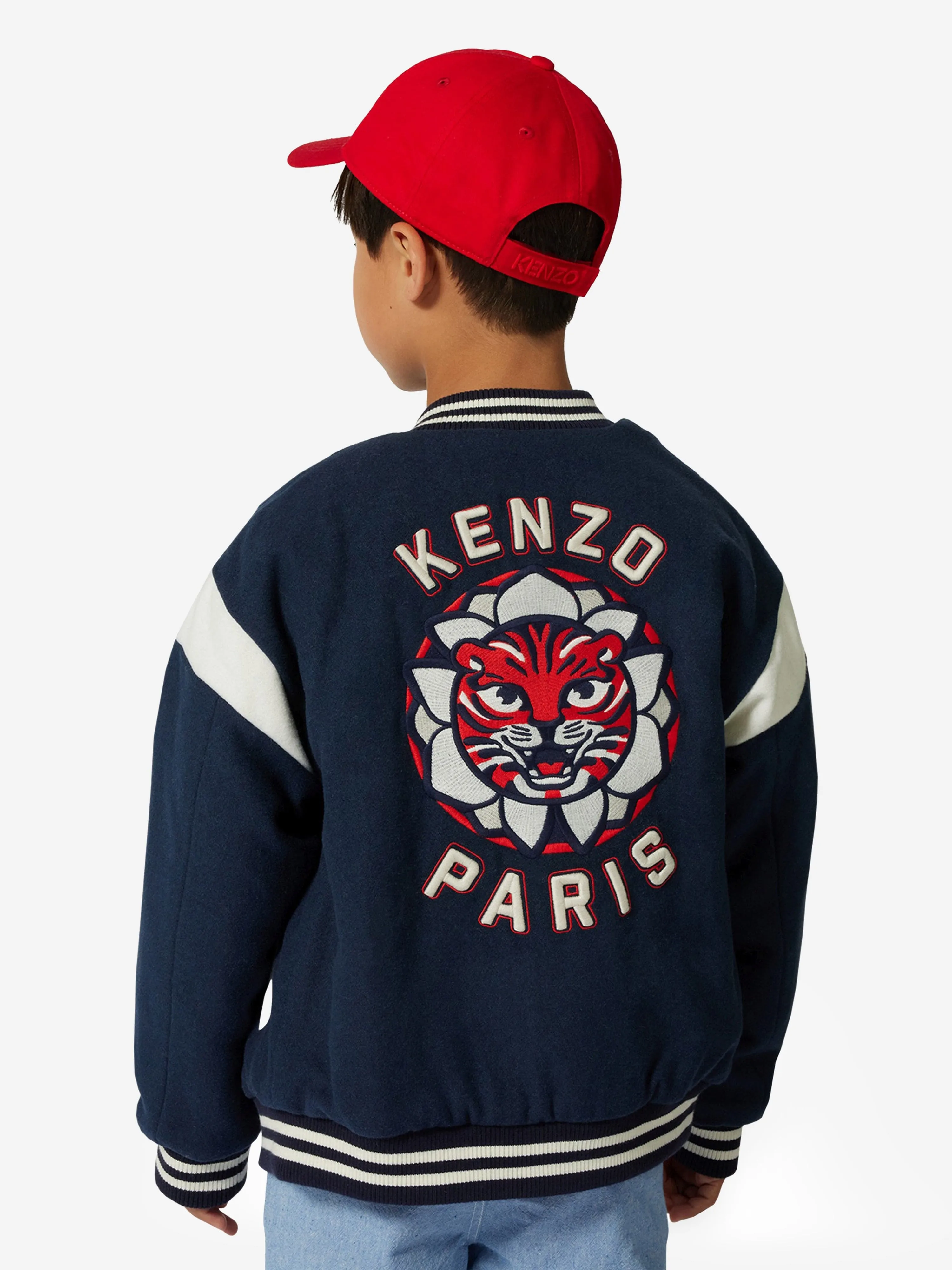 Boys Tiger Varsity Jacket in Navy