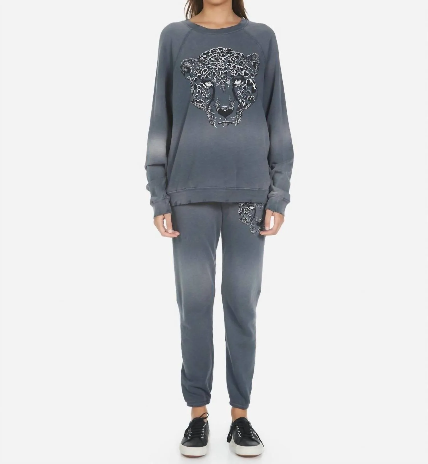 Brynn Heart Leopard Sweatpants In Grey
