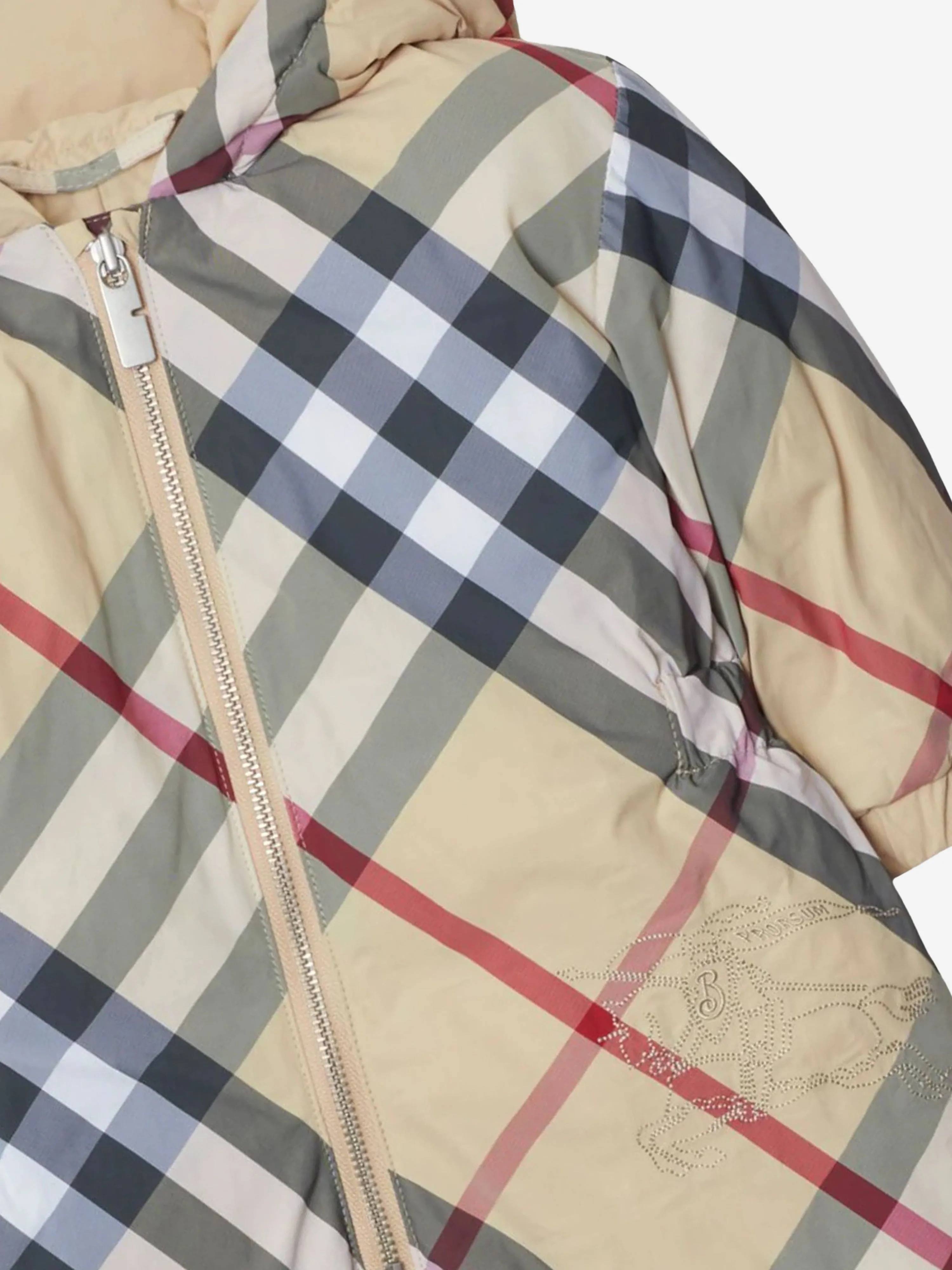 Burberry Baby Robson Check Snowsuit in Beige