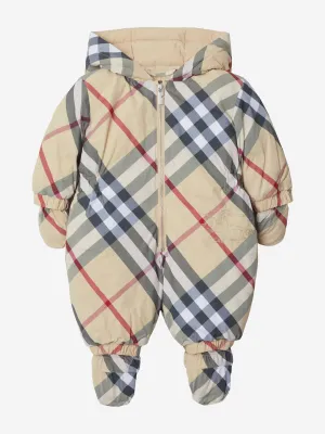 Burberry Baby Robson Check Snowsuit in Beige