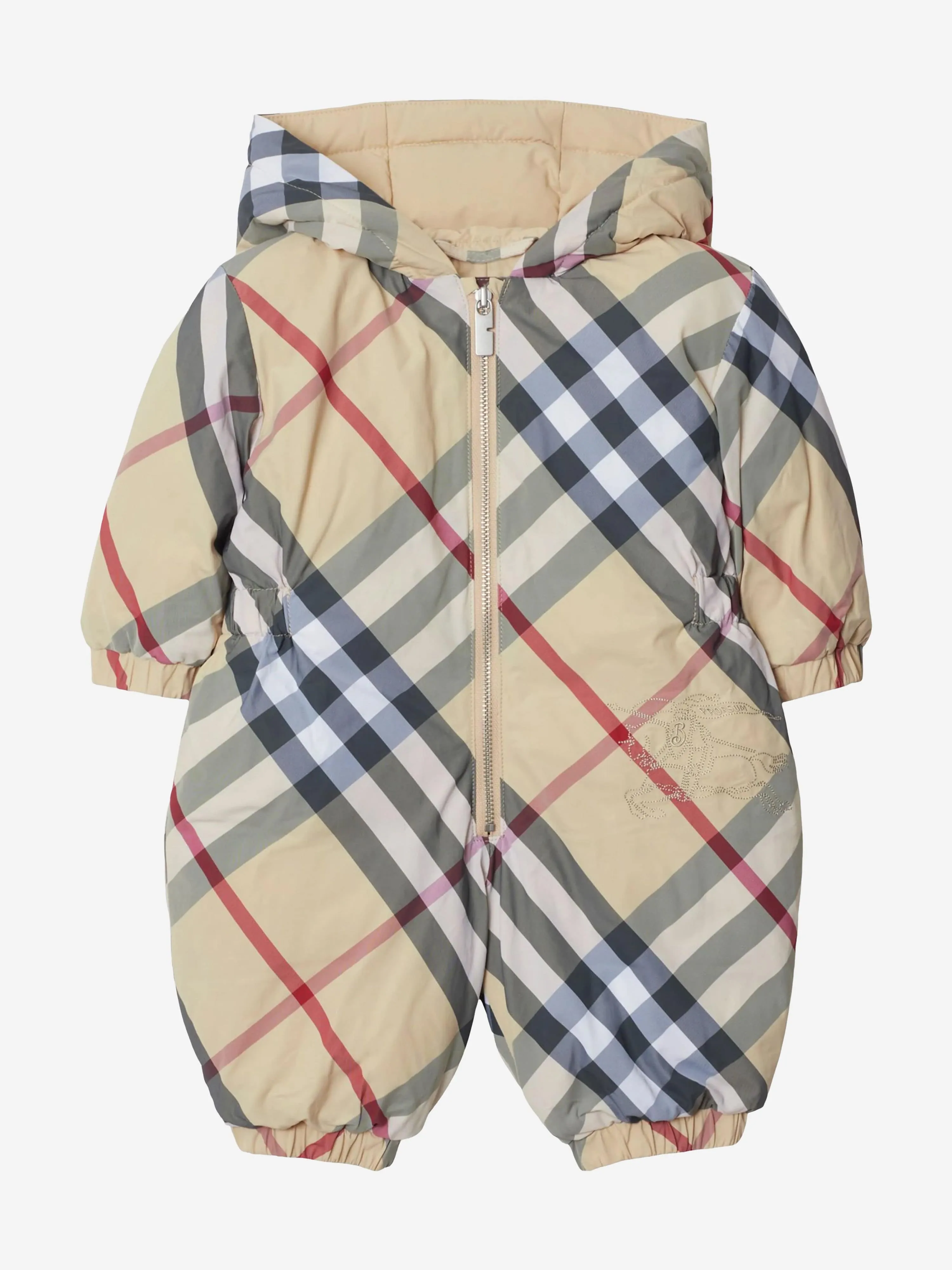 Burberry Baby Robson Check Snowsuit in Beige