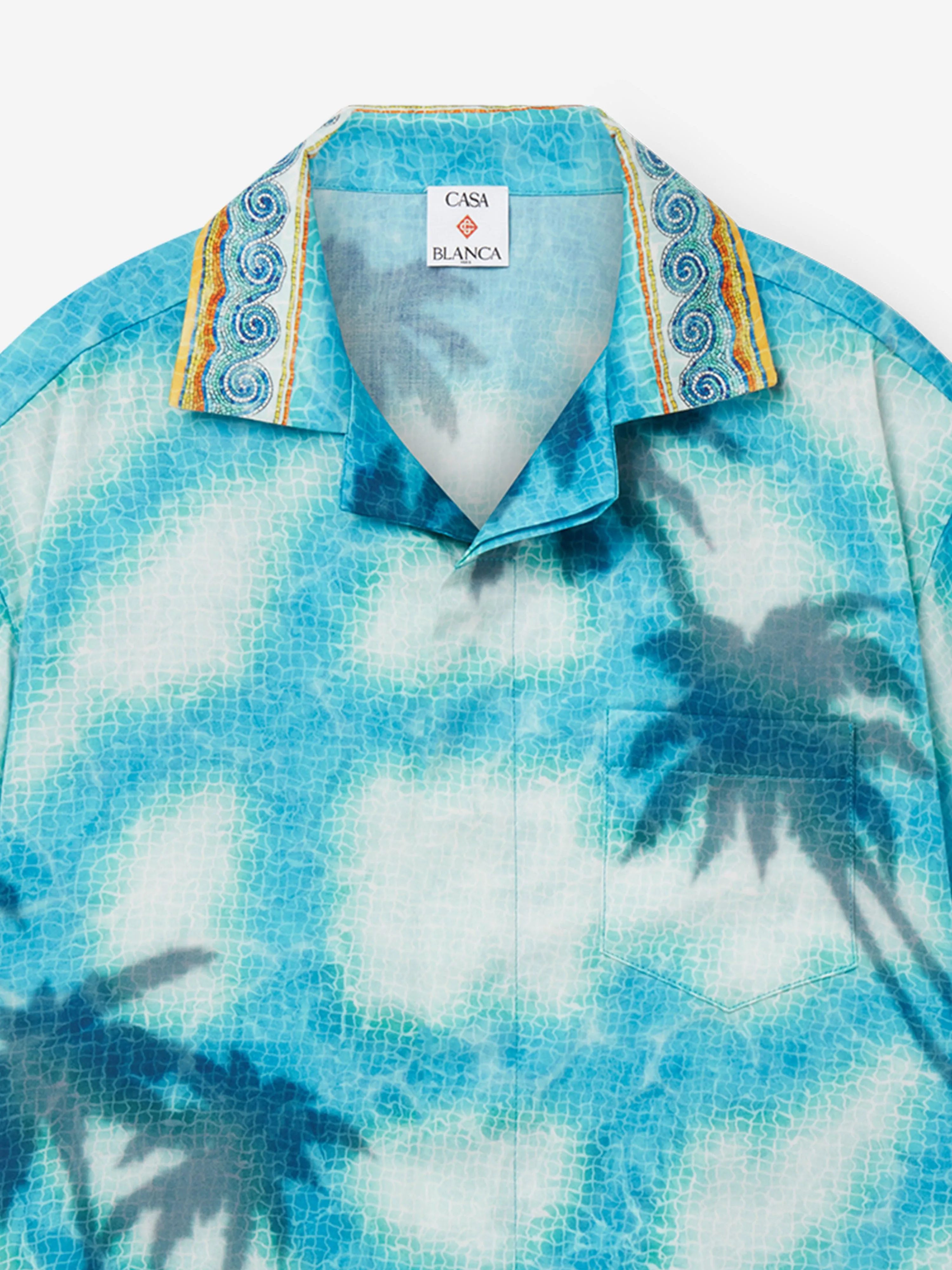 Casablanca Boys Caustics Emblem Cuban Collar Shirt in Blue