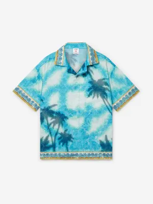 Casablanca Boys Caustics Emblem Cuban Collar Shirt in Blue