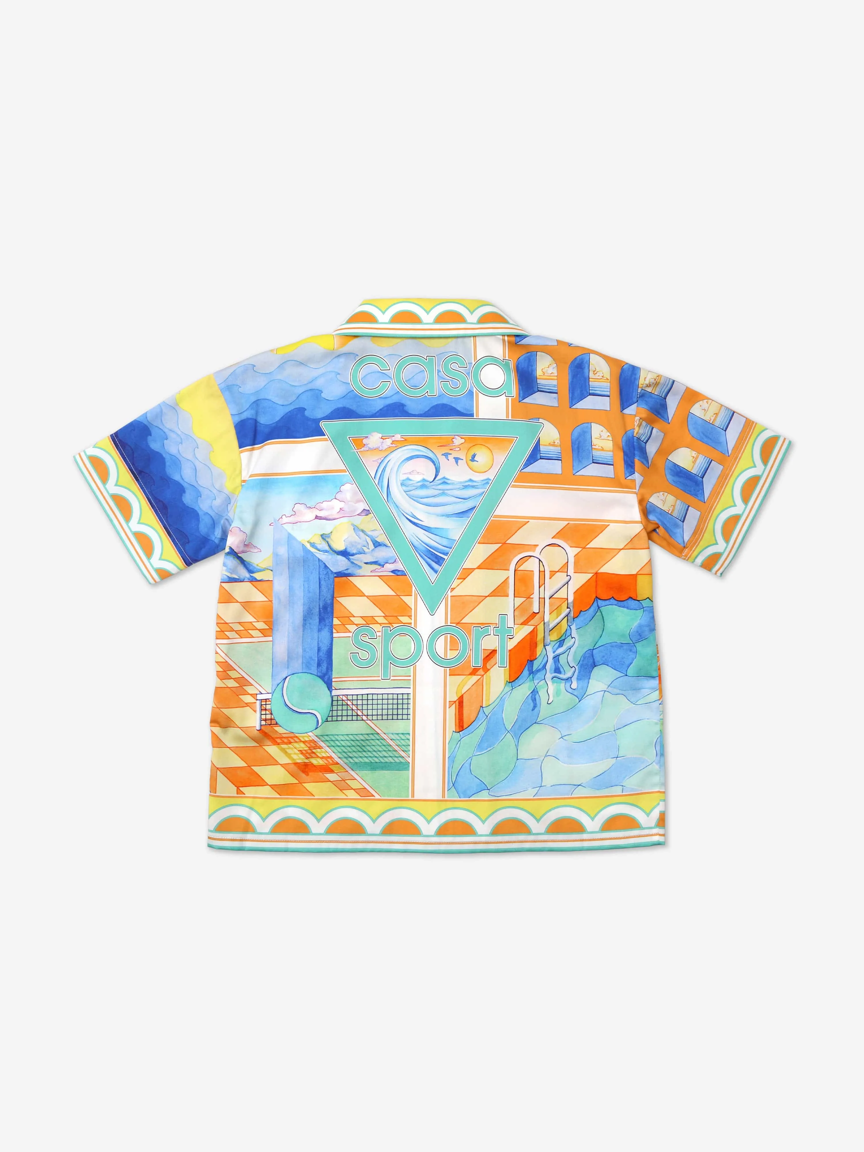Casablanca Boys Surreal Pool Cuban Collar Shirt in Multicolour