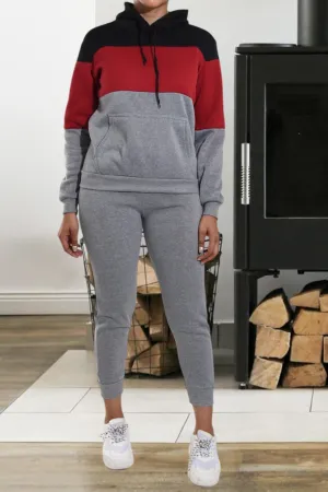 Color Block  Dark Grey Kangaroo Pocket Tracksuit