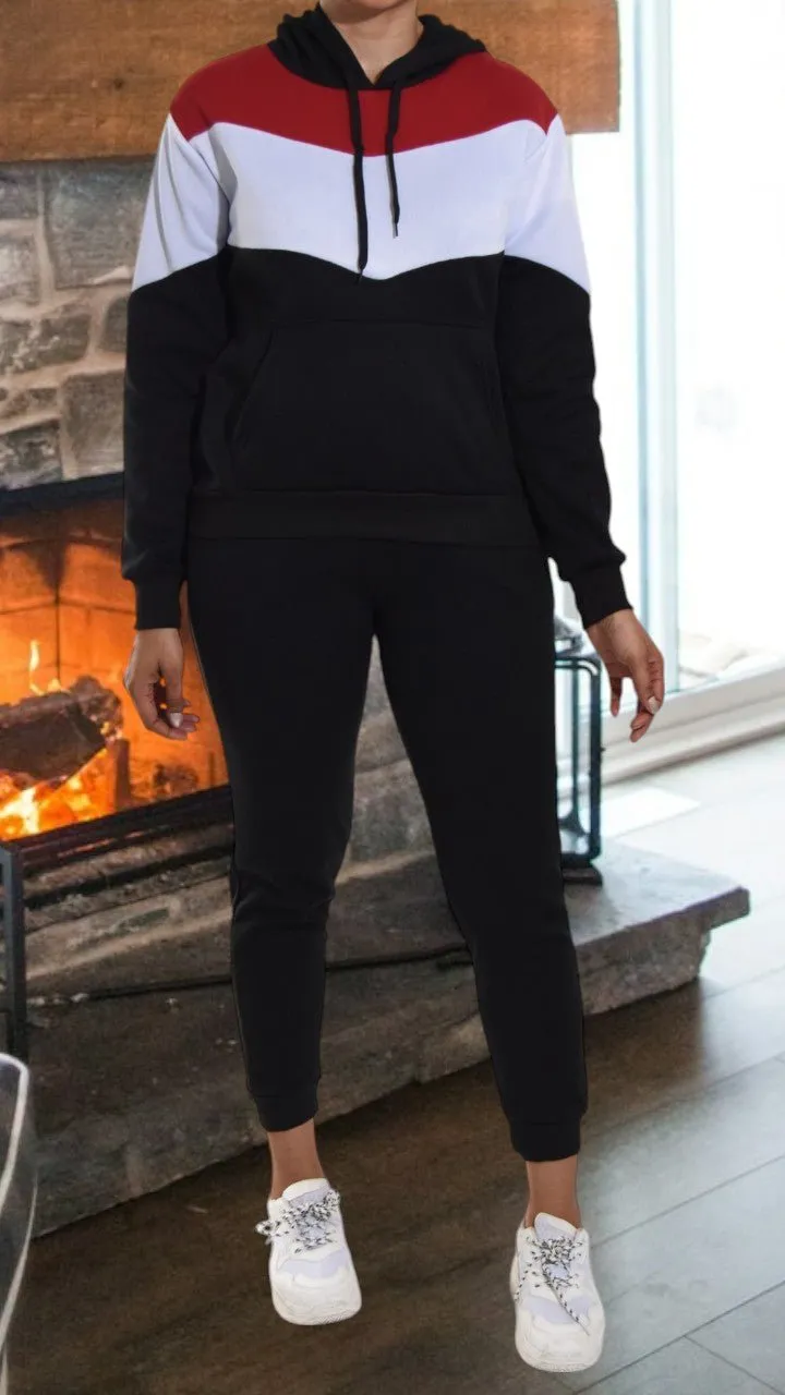 Color Block Fleece Black Tracksuit