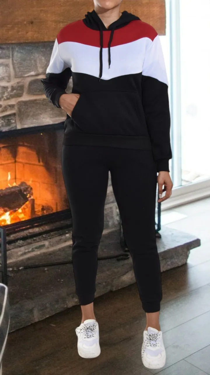 Color Block Fleece Black Tracksuit