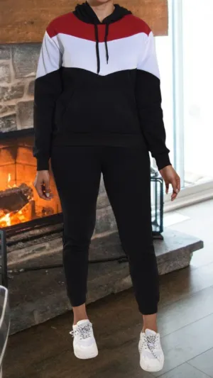 Color Block Fleece Black Tracksuit