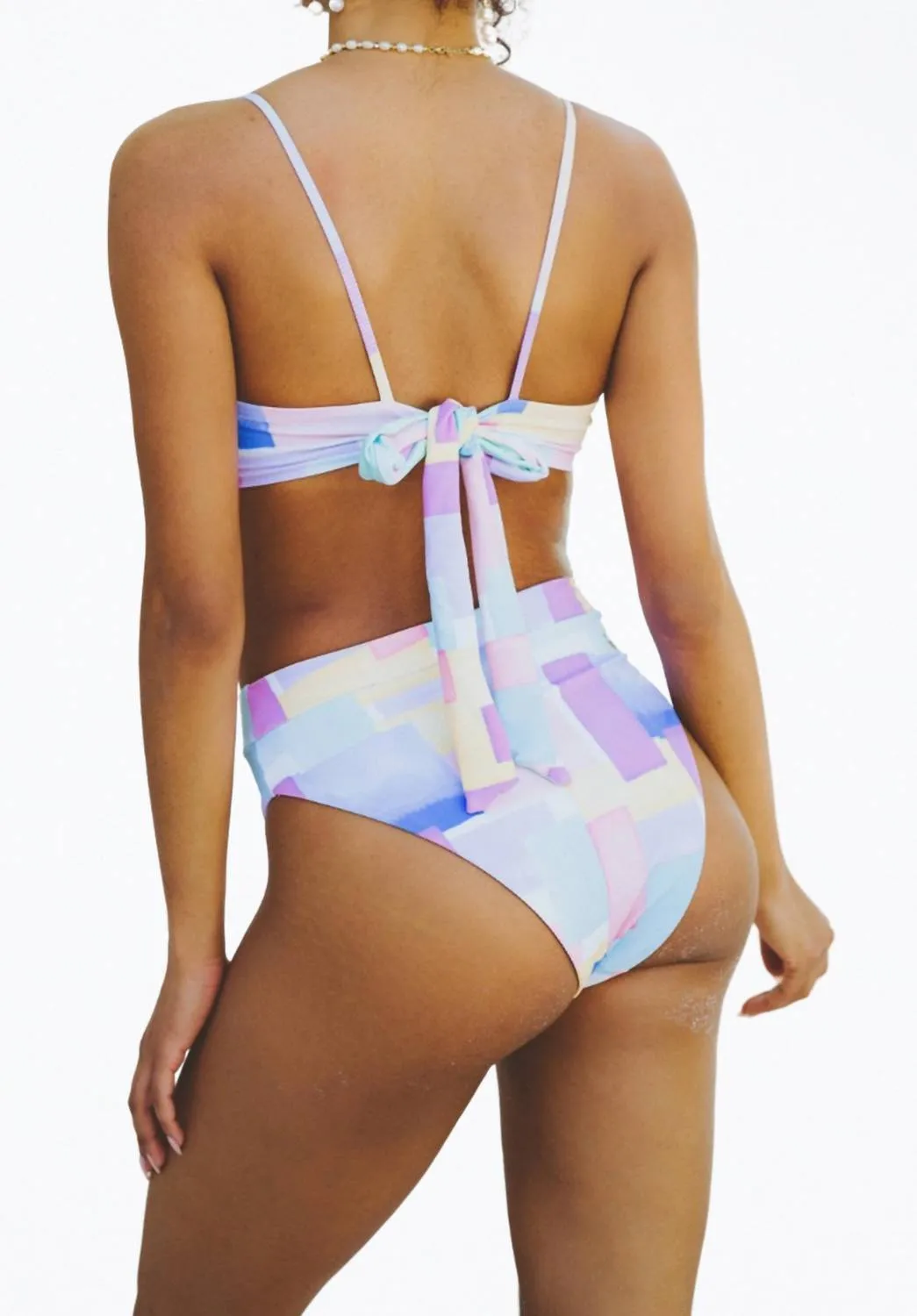 Dove Retro Ribbed High-Leg Bikini Bottom In Pastel Shapes