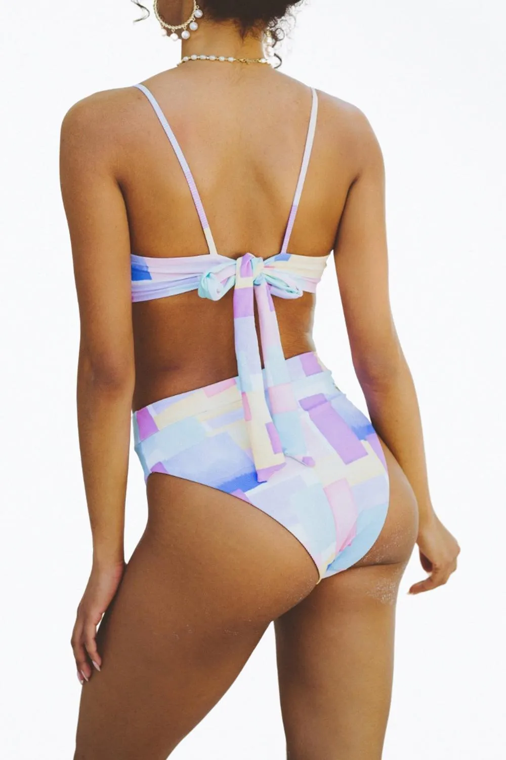 Dove Retro Ribbed High-Leg Bikini Bottom In Pastel Shapes