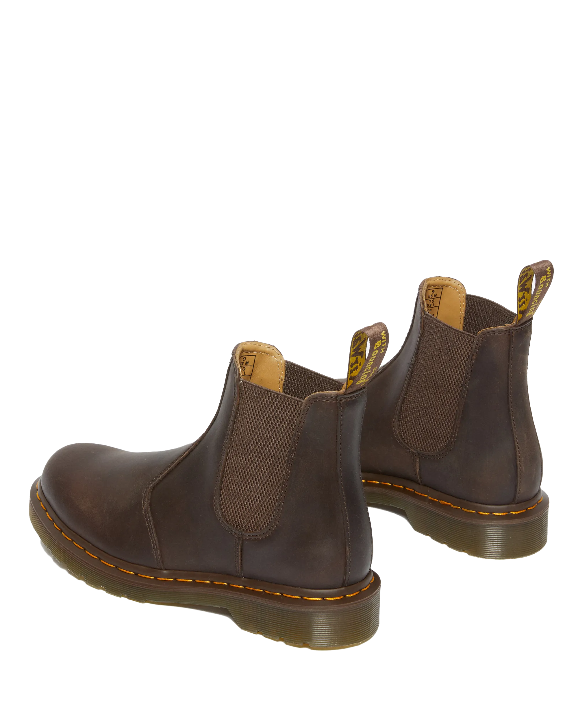 Dr Martens Shoes 2976 Yellow Stitch Crazy Horse Chelsea Boot in Dark Brown