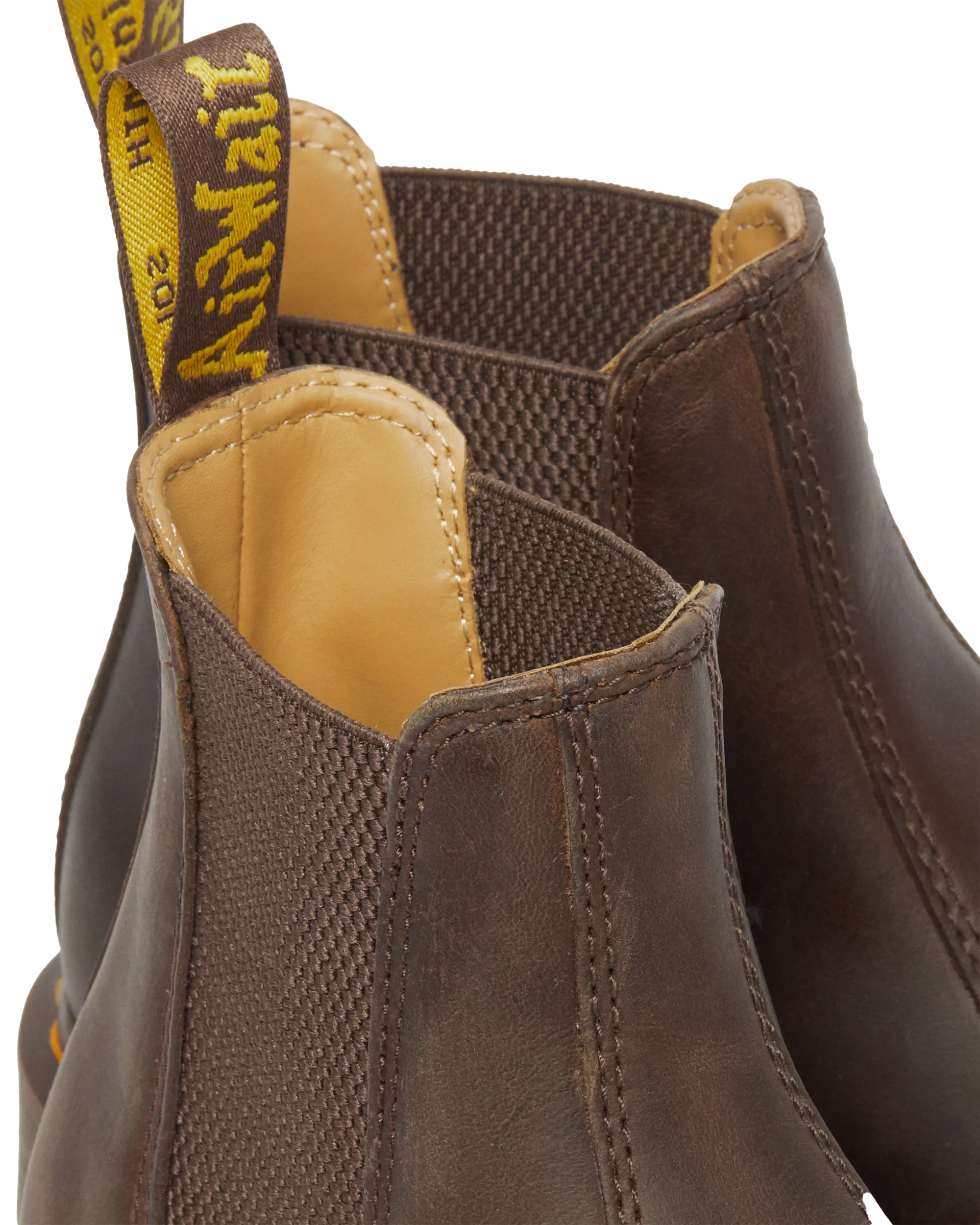 Dr Martens Shoes 2976 Yellow Stitch Crazy Horse Chelsea Boot in Dark Brown
