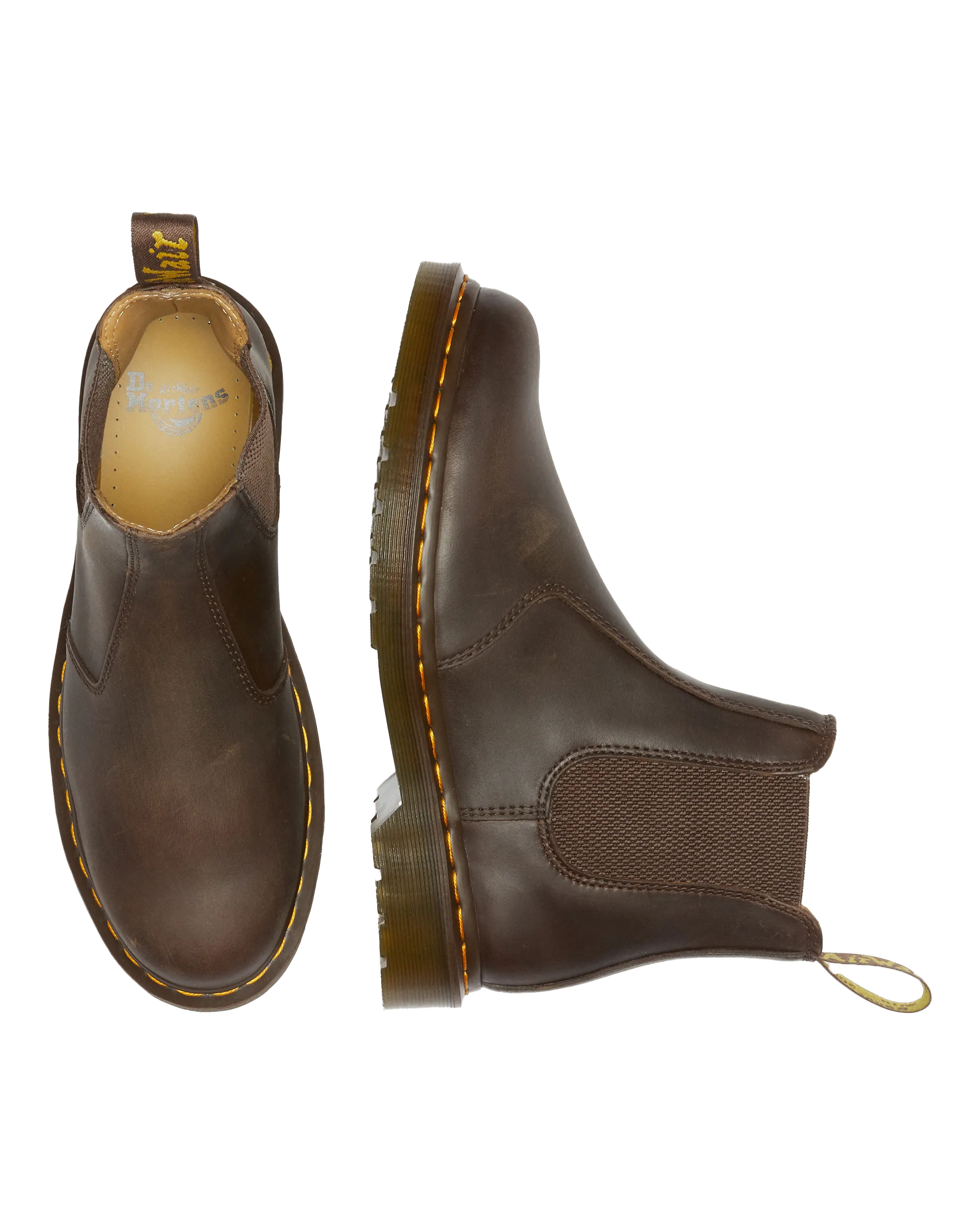 Dr Martens Shoes 2976 Yellow Stitch Crazy Horse Chelsea Boot in Dark Brown