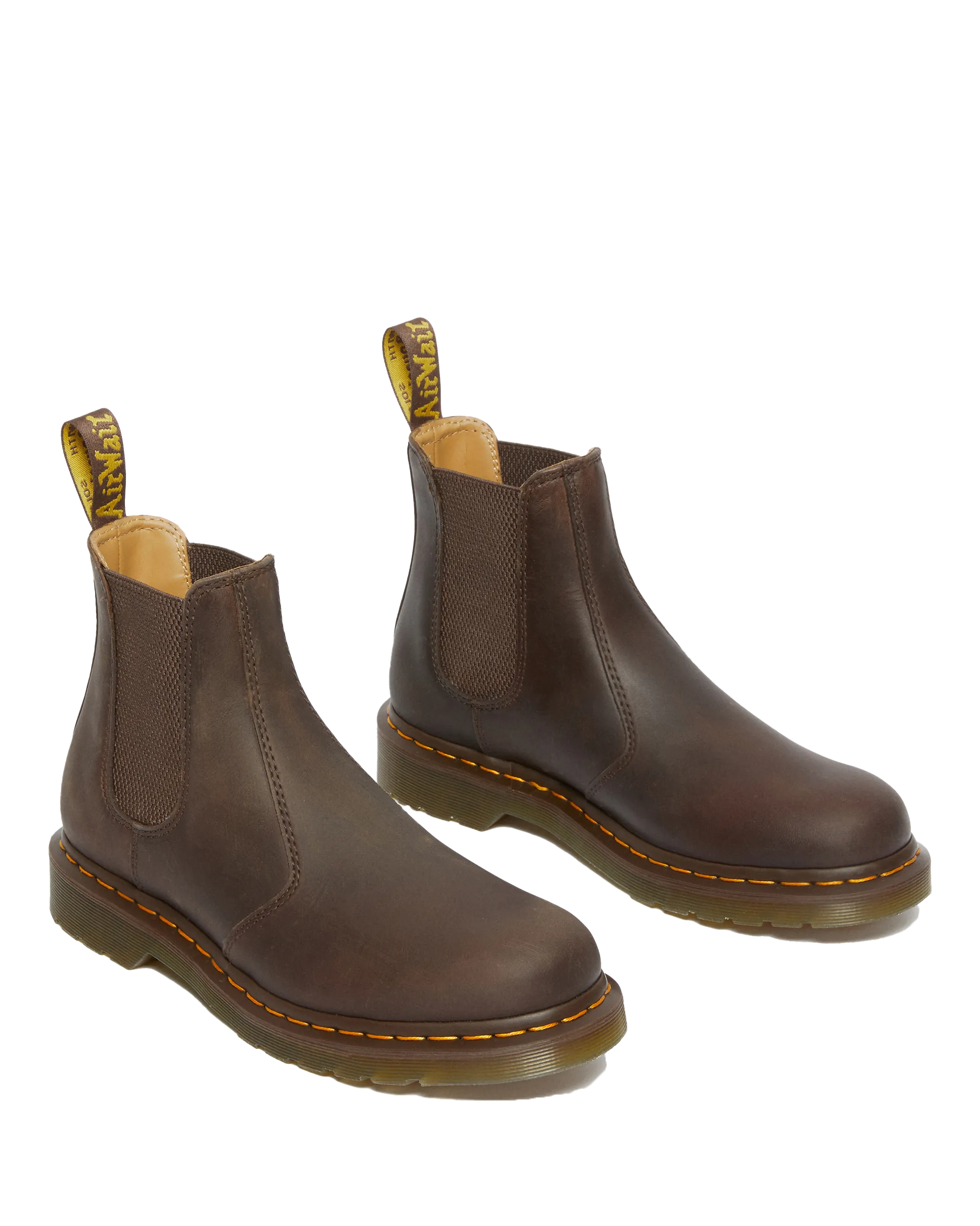 Dr Martens Shoes 2976 Yellow Stitch Crazy Horse Chelsea Boot in Dark Brown