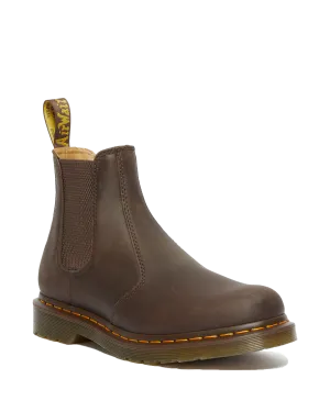 Dr Martens Shoes 2976 Yellow Stitch Crazy Horse Chelsea Boot in Dark Brown
