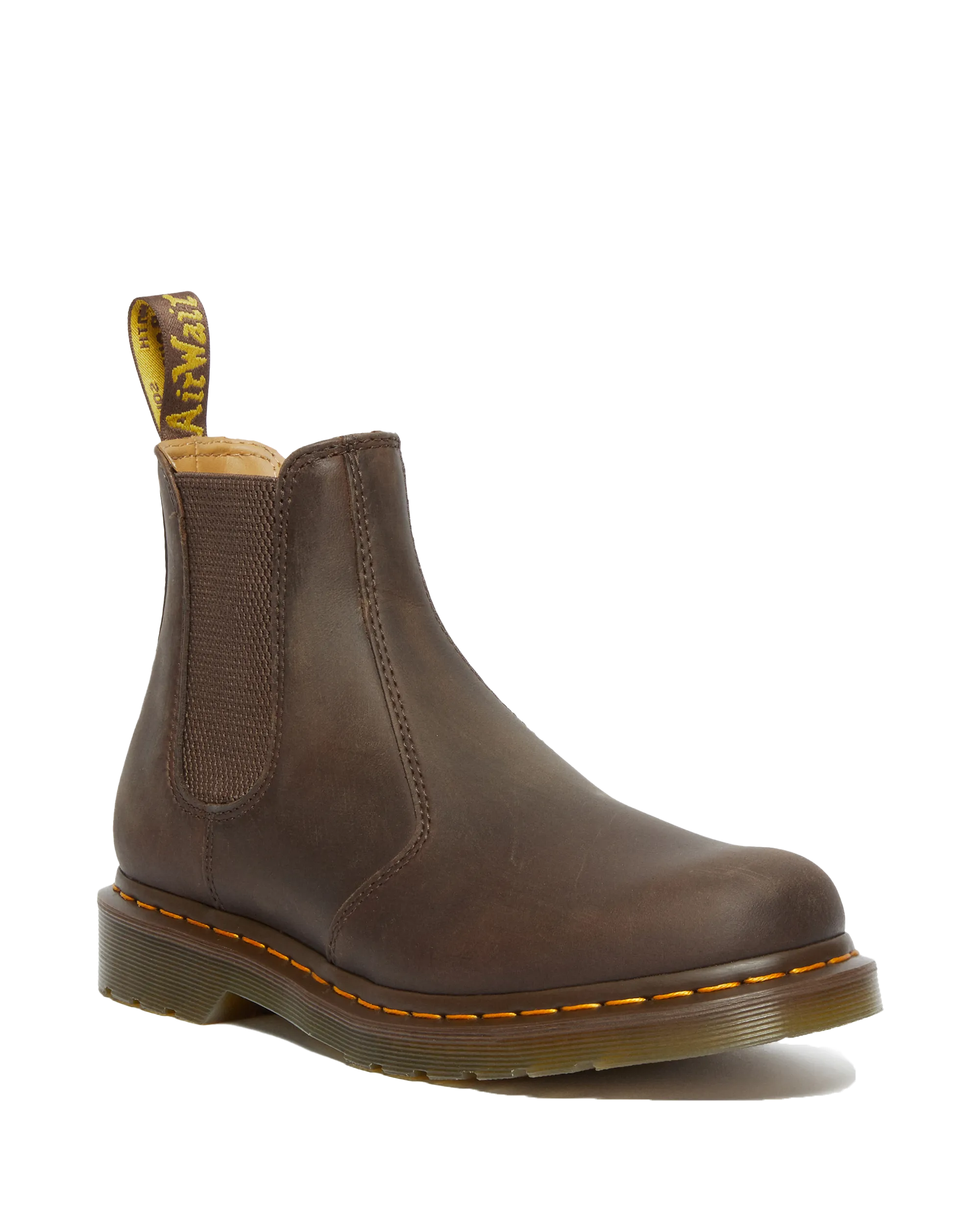 Dr Martens Shoes 2976 Yellow Stitch Crazy Horse Chelsea Boot in Dark Brown