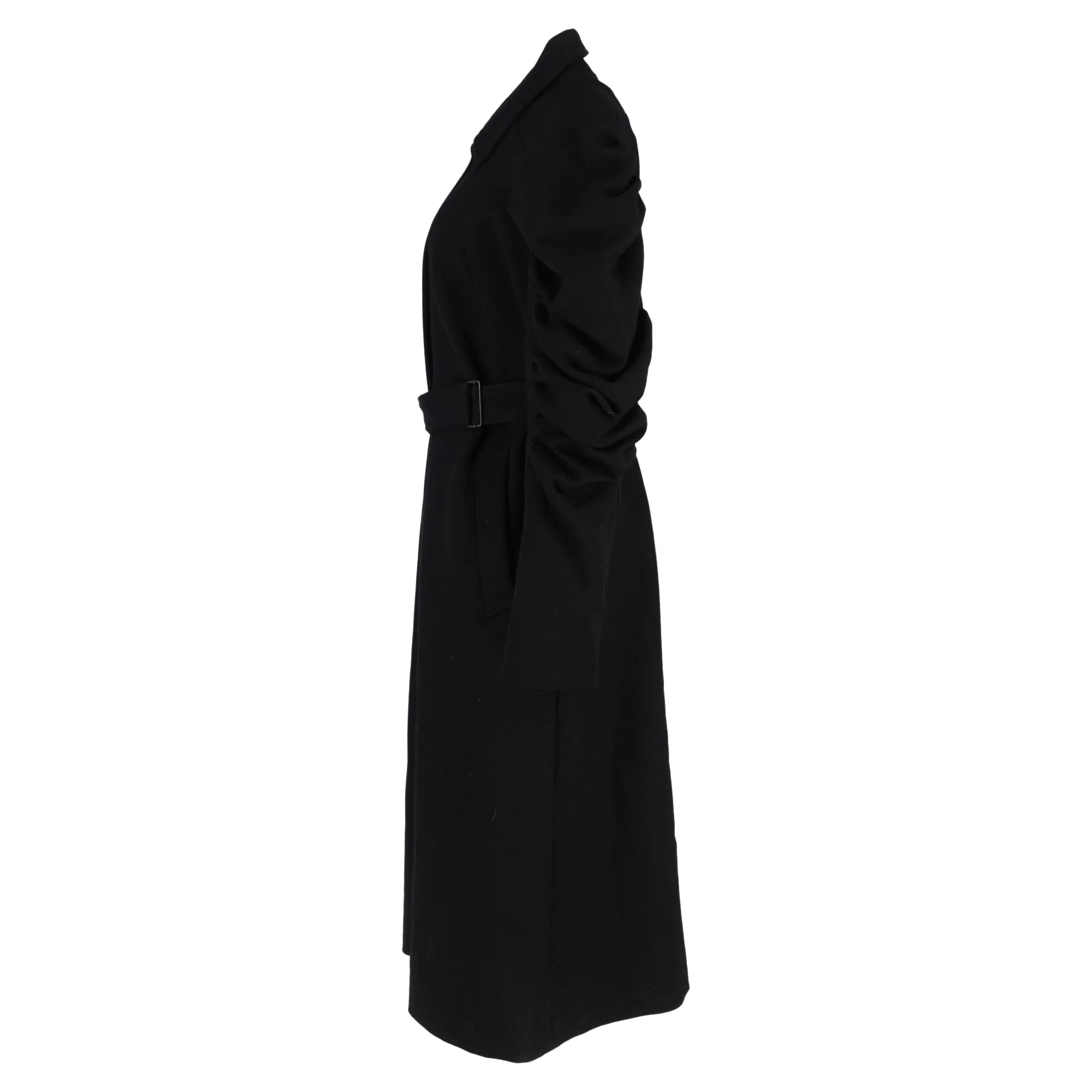 Dries Van Noten Belted Raglan Sleeve Coat in Black Wool