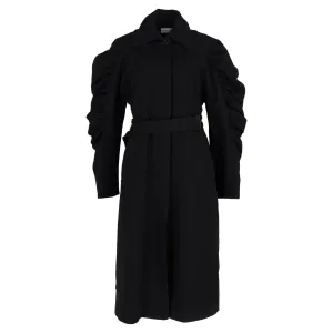 Dries Van Noten Belted Raglan Sleeve Coat in Black Wool