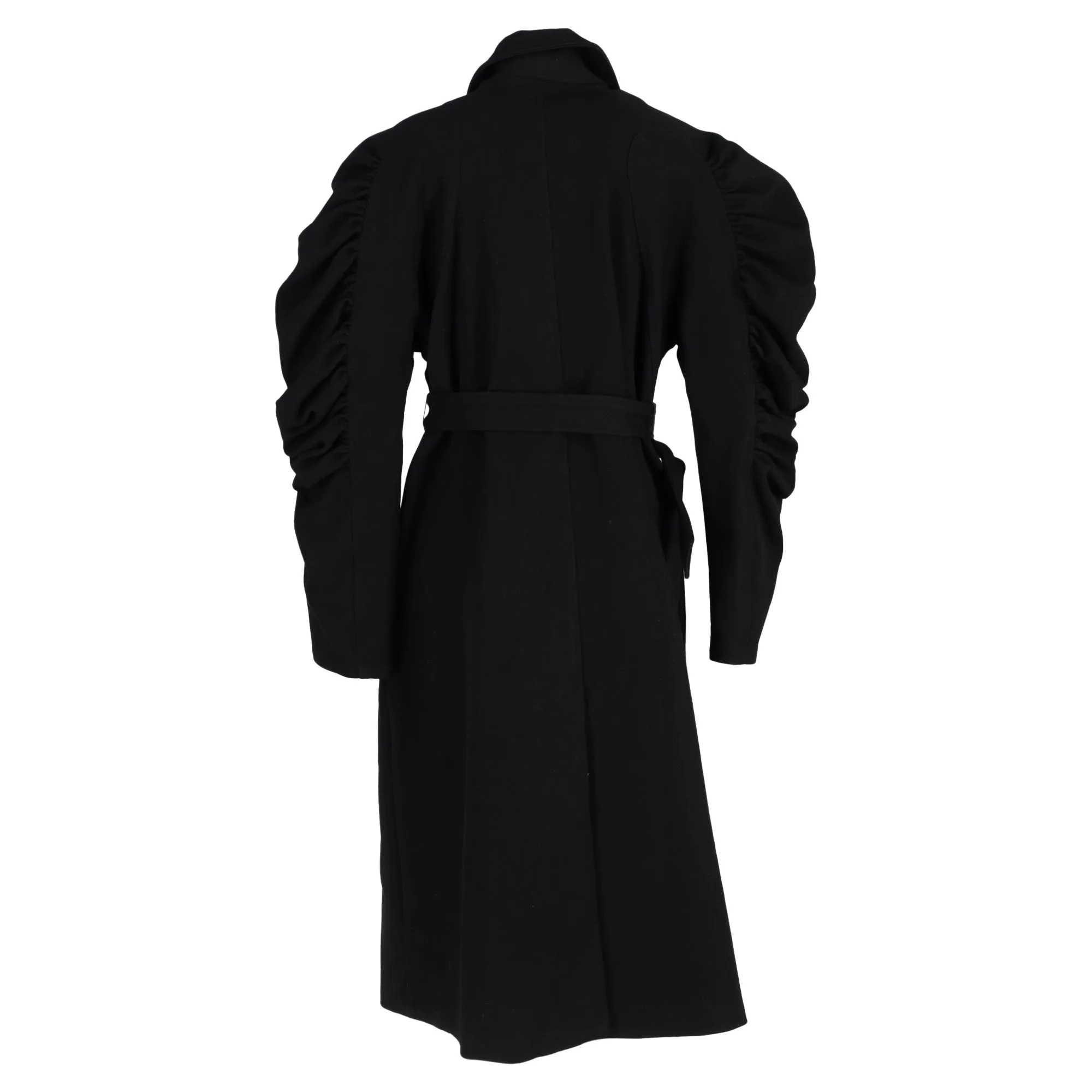 Dries Van Noten Belted Raglan Sleeve Coat in Black Wool