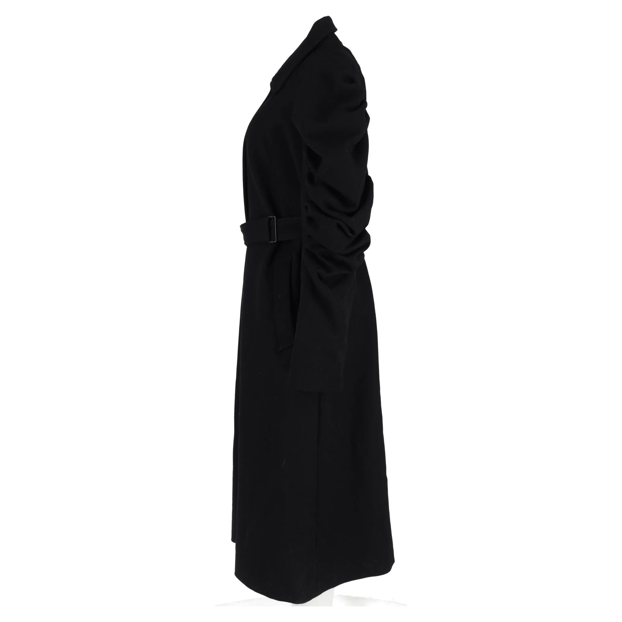Dries Van Noten Belted Raglan Sleeve Coat in Black Wool