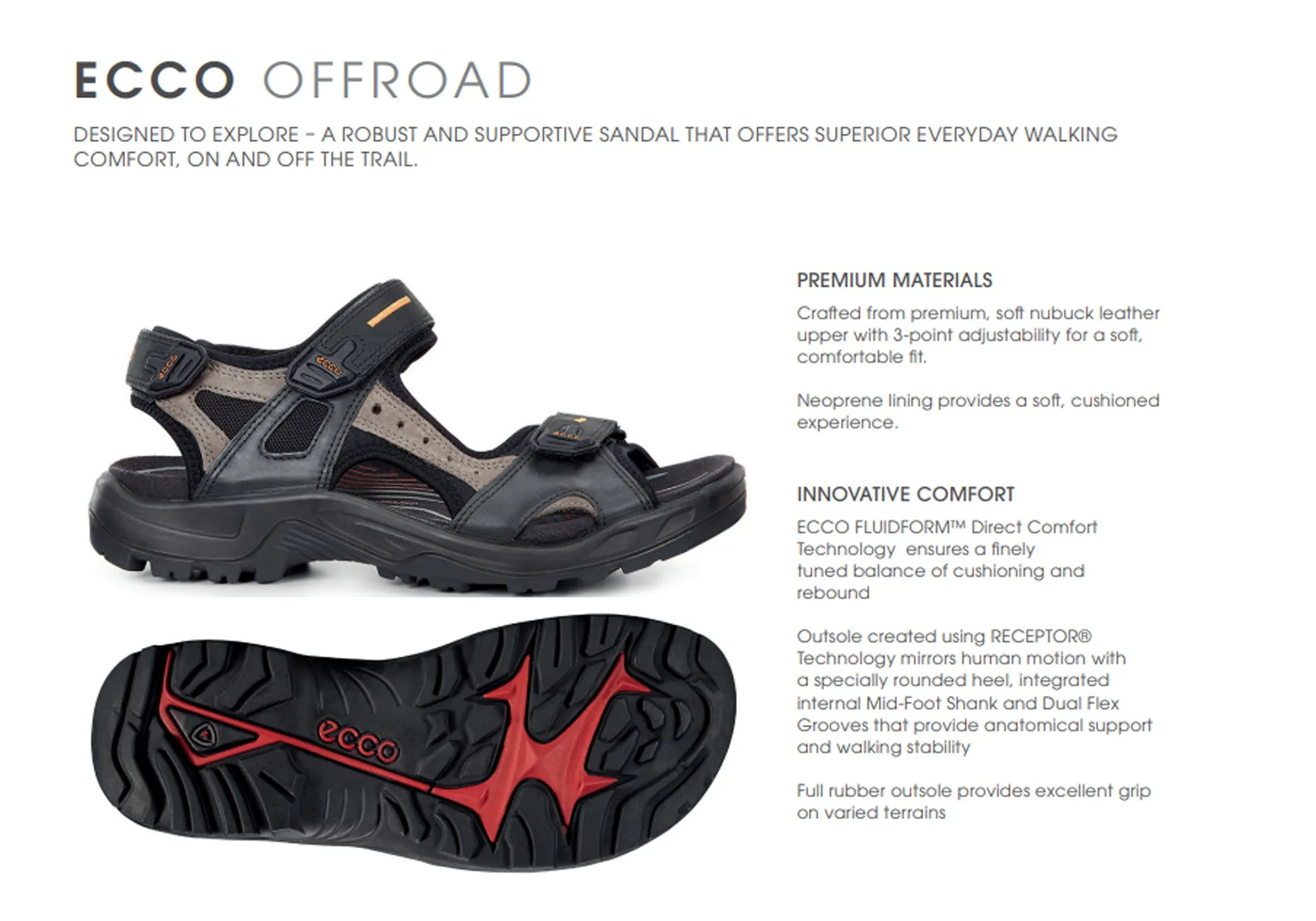 ECCO Mens Offroad Comfortable Leather Adjustable Sandals ECCO Shoes
