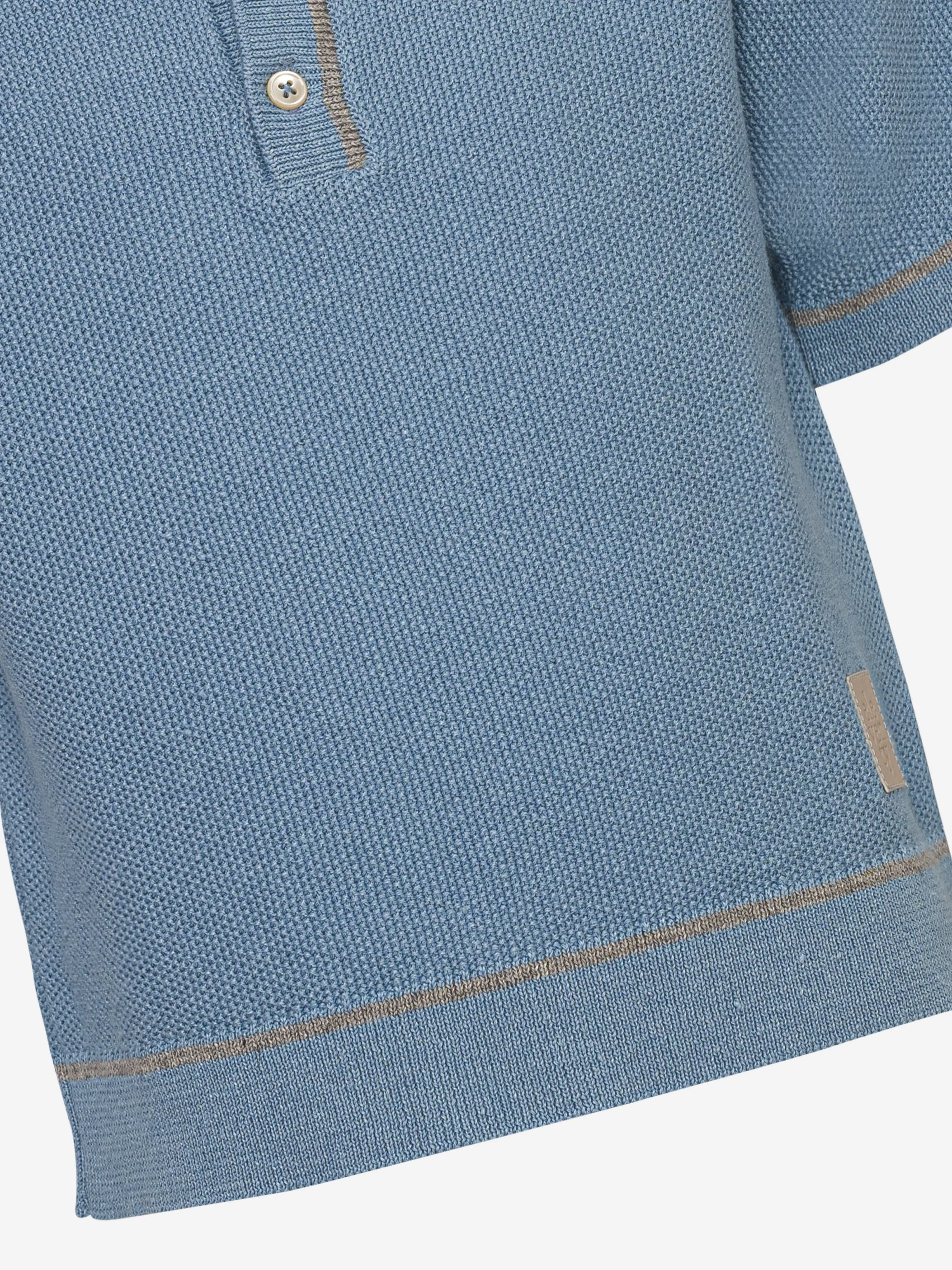Eleventy Boys Linen Knit Polo Shirt in Blue