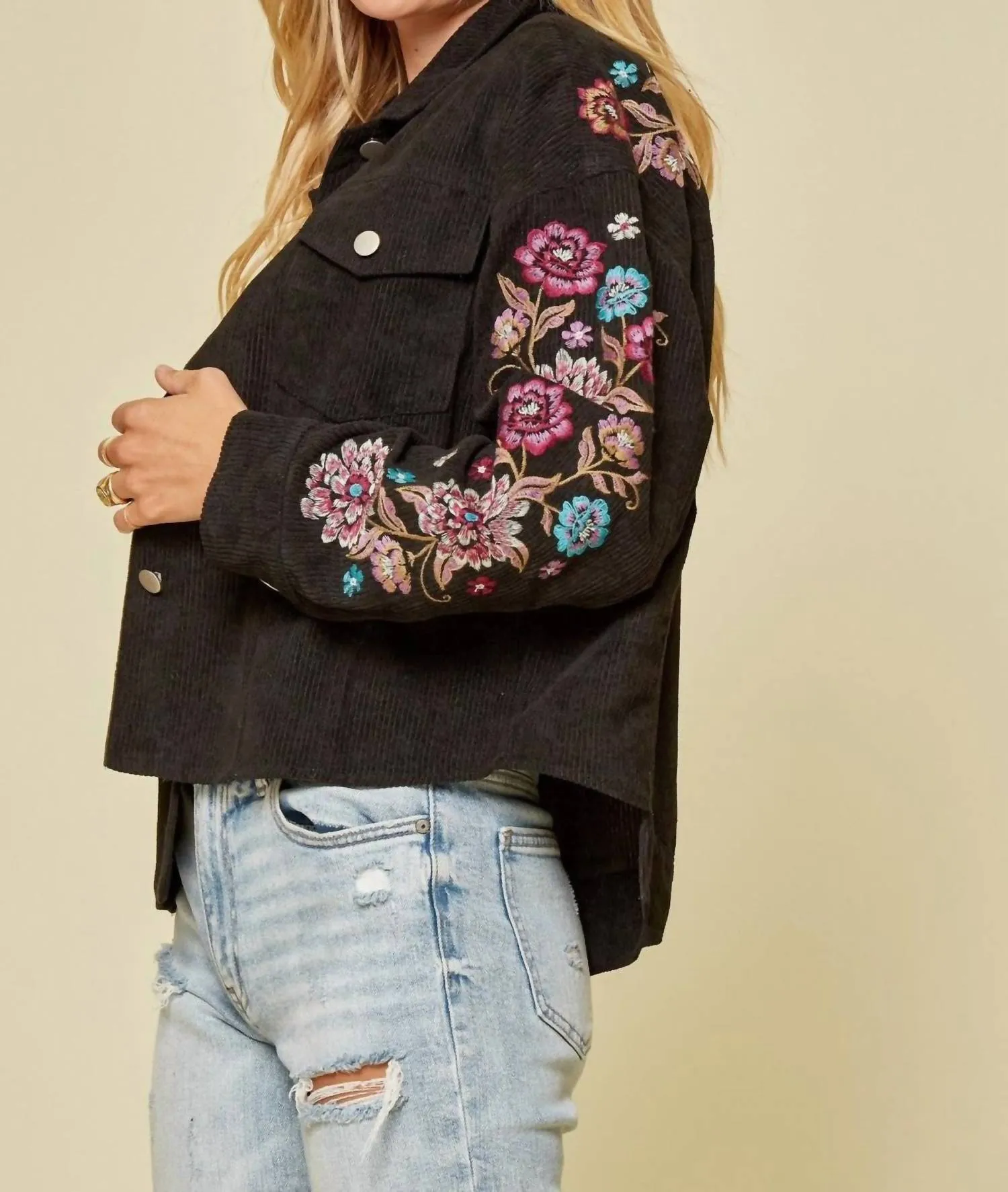 Embroidered Corduroy Jacket In Black