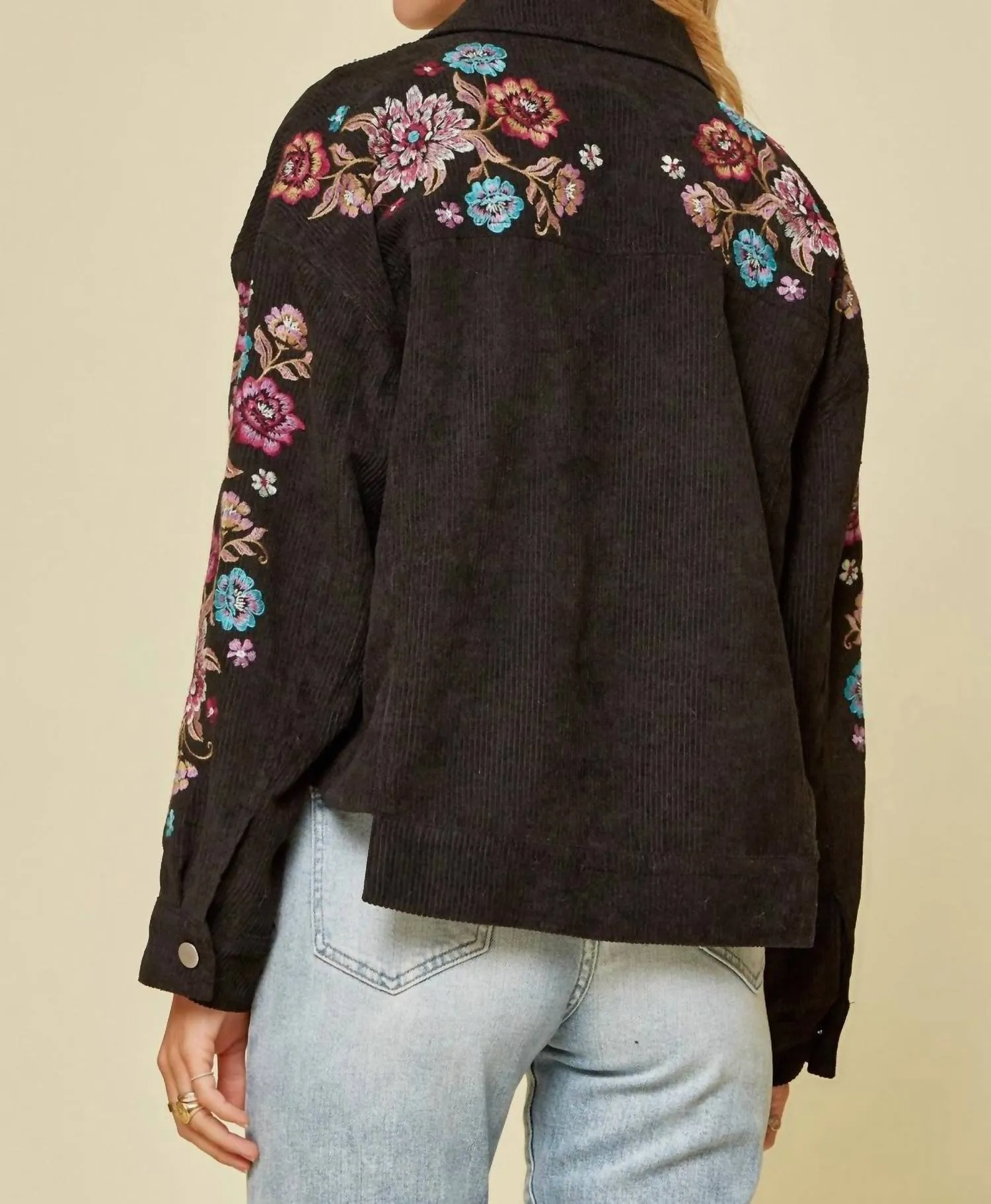 Embroidered Corduroy Jacket In Black